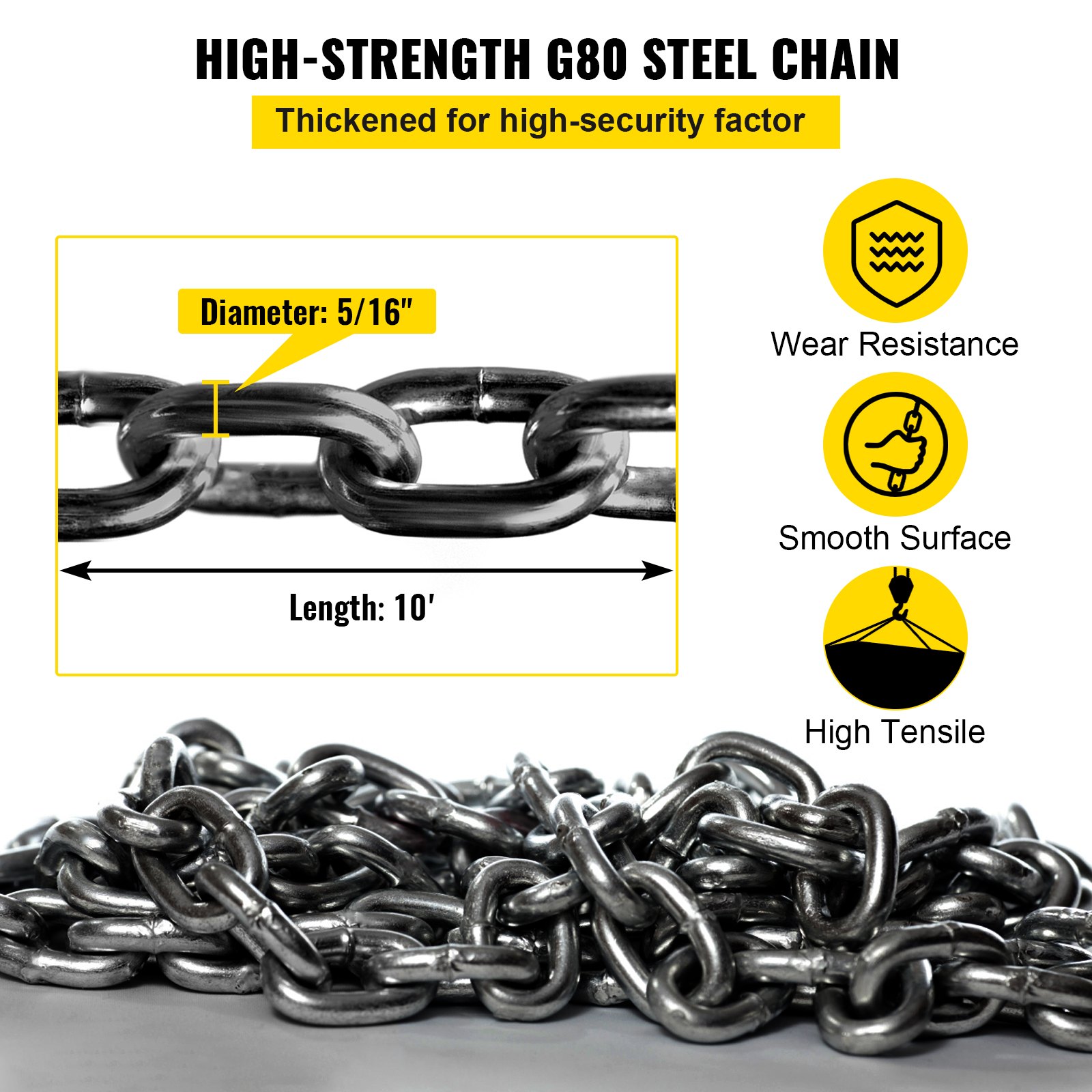 304.8 Cm Lifting Chain Sling, 7.9 Mm Hanging Lift 4989.5 Kg Capacity G80 Alloy — image 4