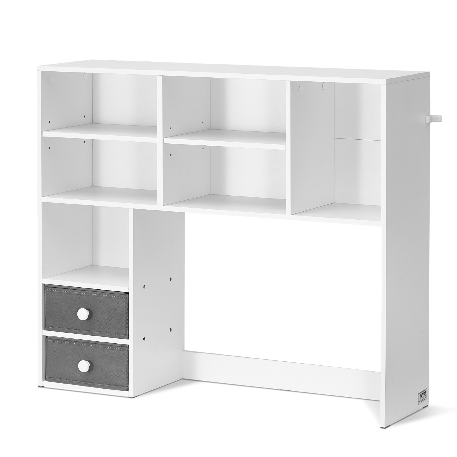 Desktop Bookshelf, 3-Tier Desktop Storage Organizer, 37" X 10" X 31.1" Office Storage Rack Wood Display Shelf, Desktop Bookshelf Hutch With Two Fabric Drawers, For Office, Home & Dorm, White
