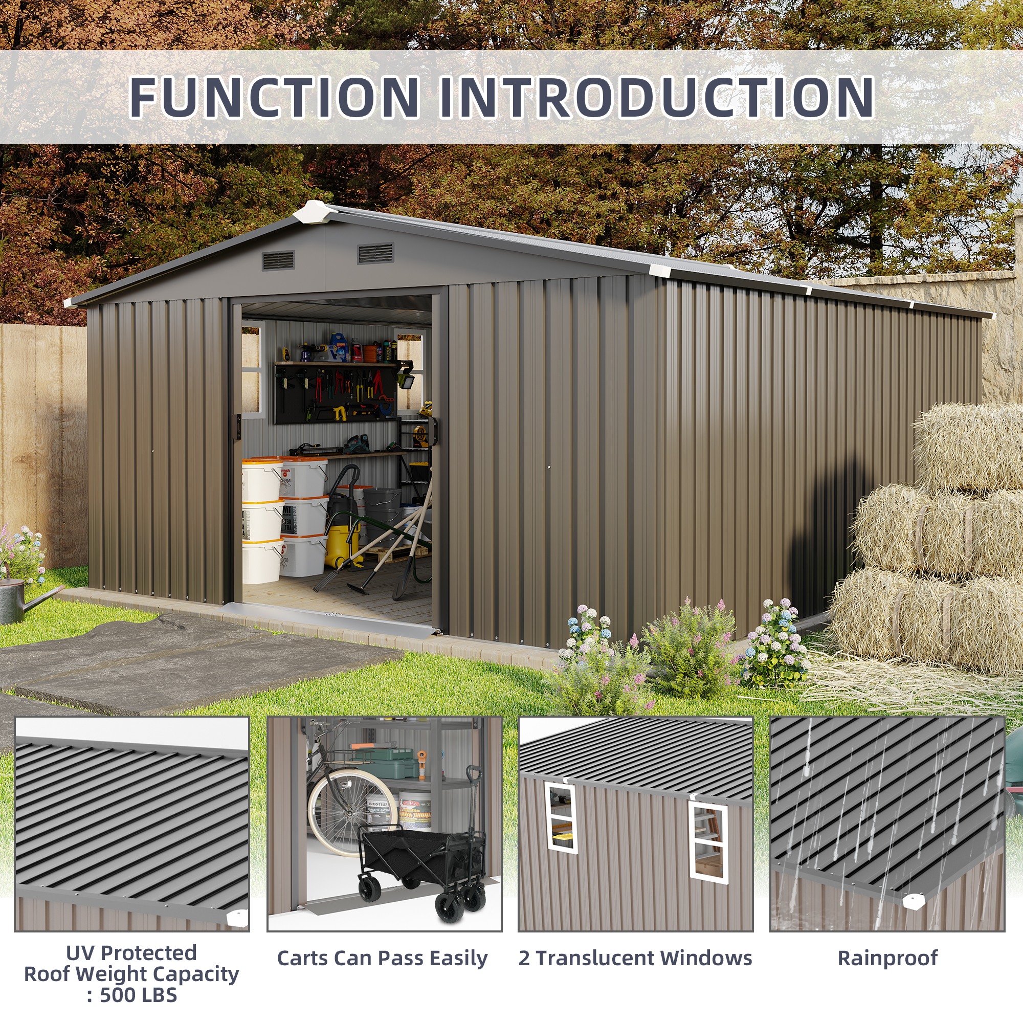 Campcraft 10x12ft  0.23mm Color Steel Plate, Surface Protective Film, Two Daylight Windows, A Practical And Thoughtful Gift,two Colors Can Be Freely Selected Storage Sheds — foto 5
