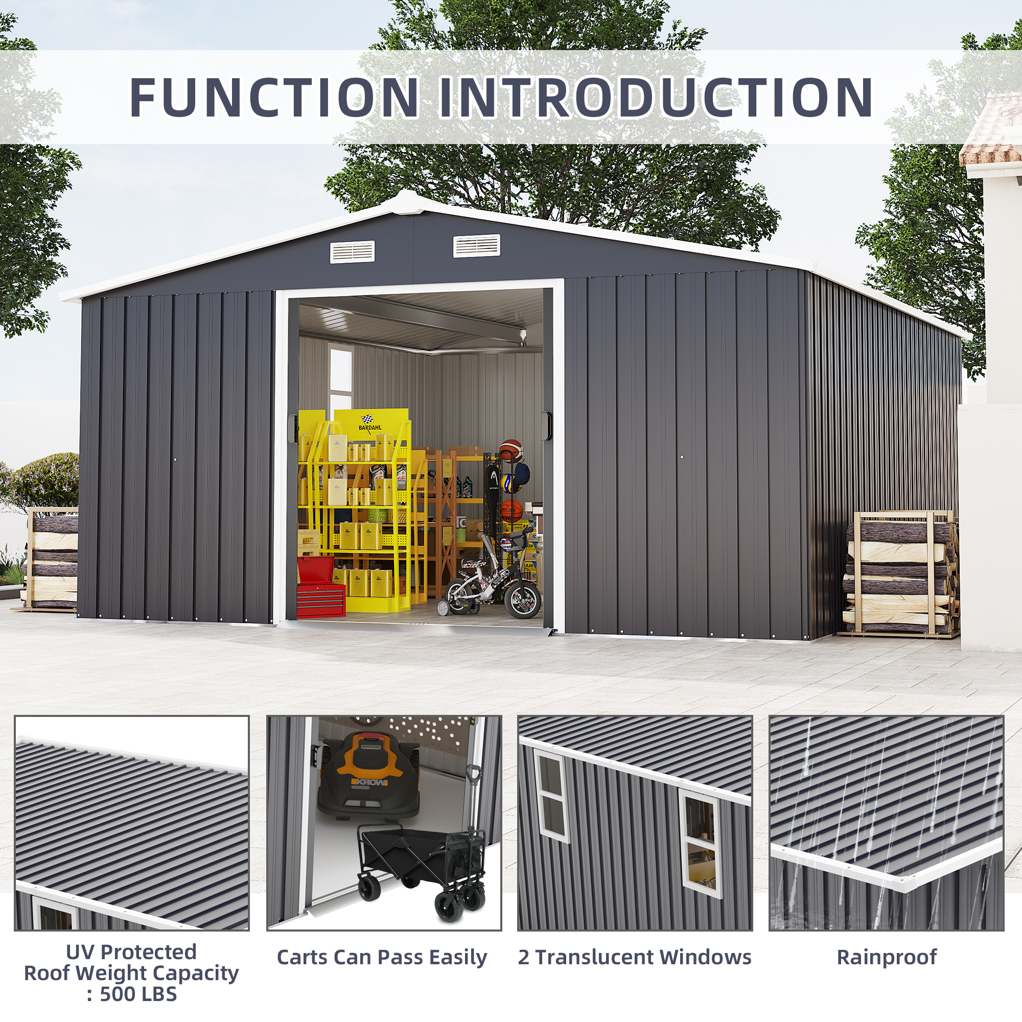 Campcraft 10x12ft 0.23mm Color Steel Plate, Surface Protective Film, Two Daylight Windows, A Practical And Thoughtful Gift,two Colors Can Be Freely Selected Storage Sheds — foto 3