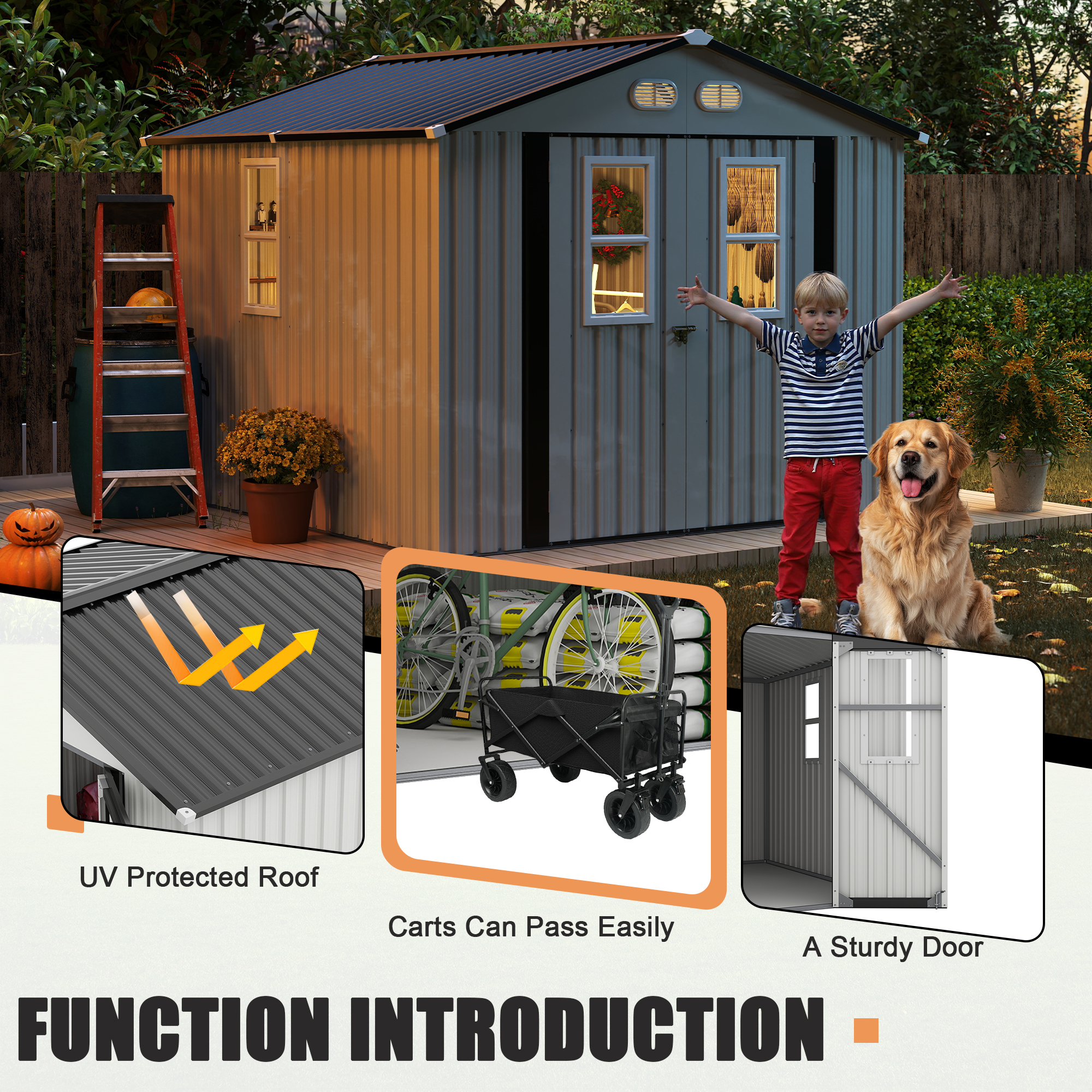 Outdoor Storage Shed, 8x8  Protective Film, Four Daylight Windows Lockable Doors,A Practical And Thoughtful Gift,two Colors Can Be Freely Selected White Storage Sheds — foto 3