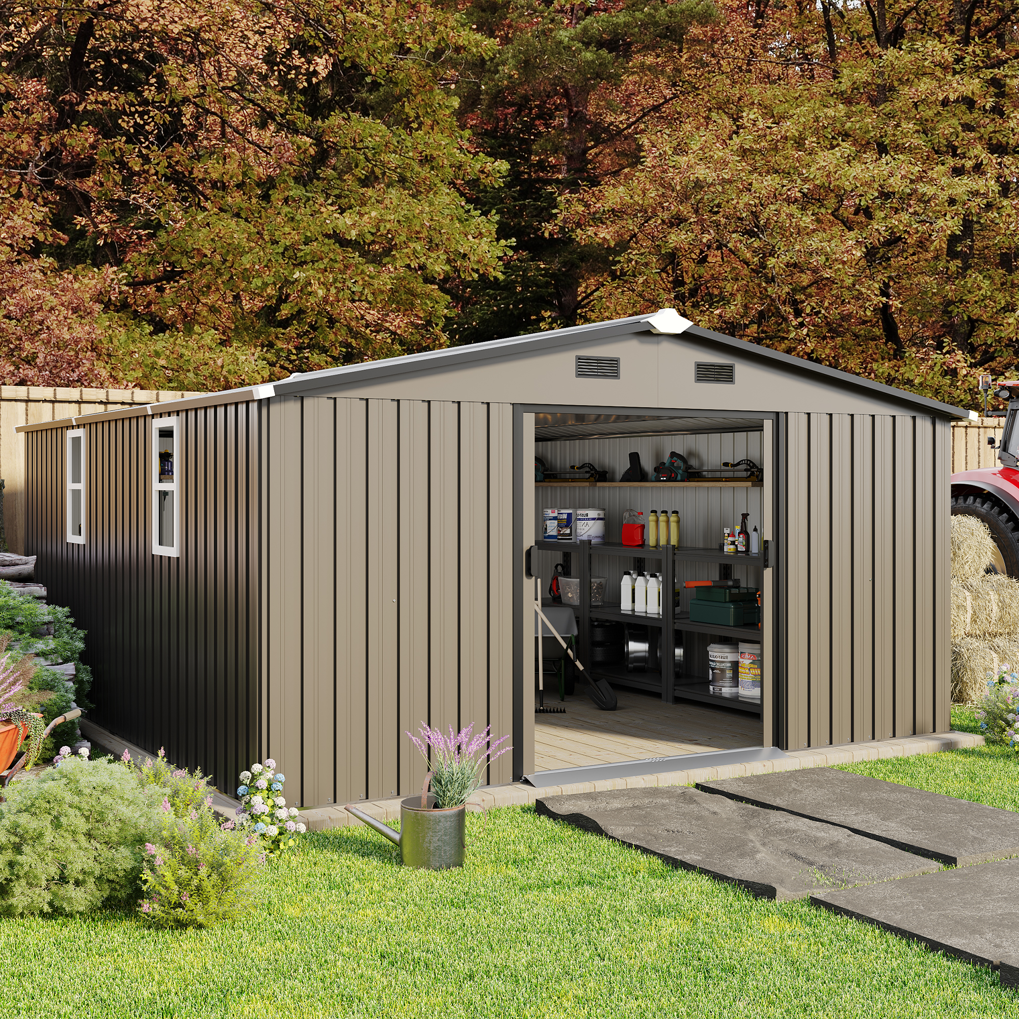 Campcraft 10x12ft  0.23mm Color Steel Plate, Surface Protective Film, Two Daylight Windows, A Practical And Thoughtful Gift,two Colors Can Be Freely Selected Storage Sheds — foto 3