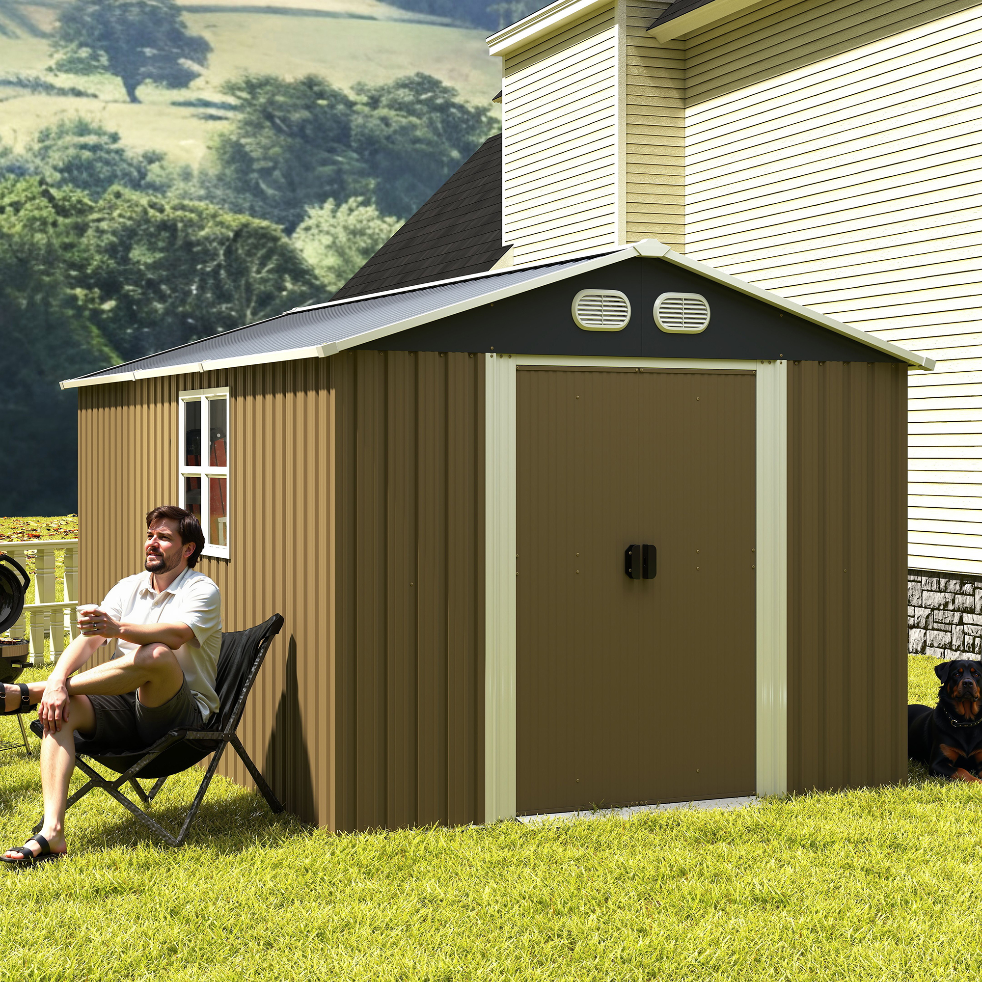 Campcraft 8x12 FT Outdoor Metal Storage Shed, Large Storage Sheds With Sturdy Frame Structure, Metal Garden Tool Shed With Lockable Door For Garden, Lawn, Backyard, Brown — foto 3