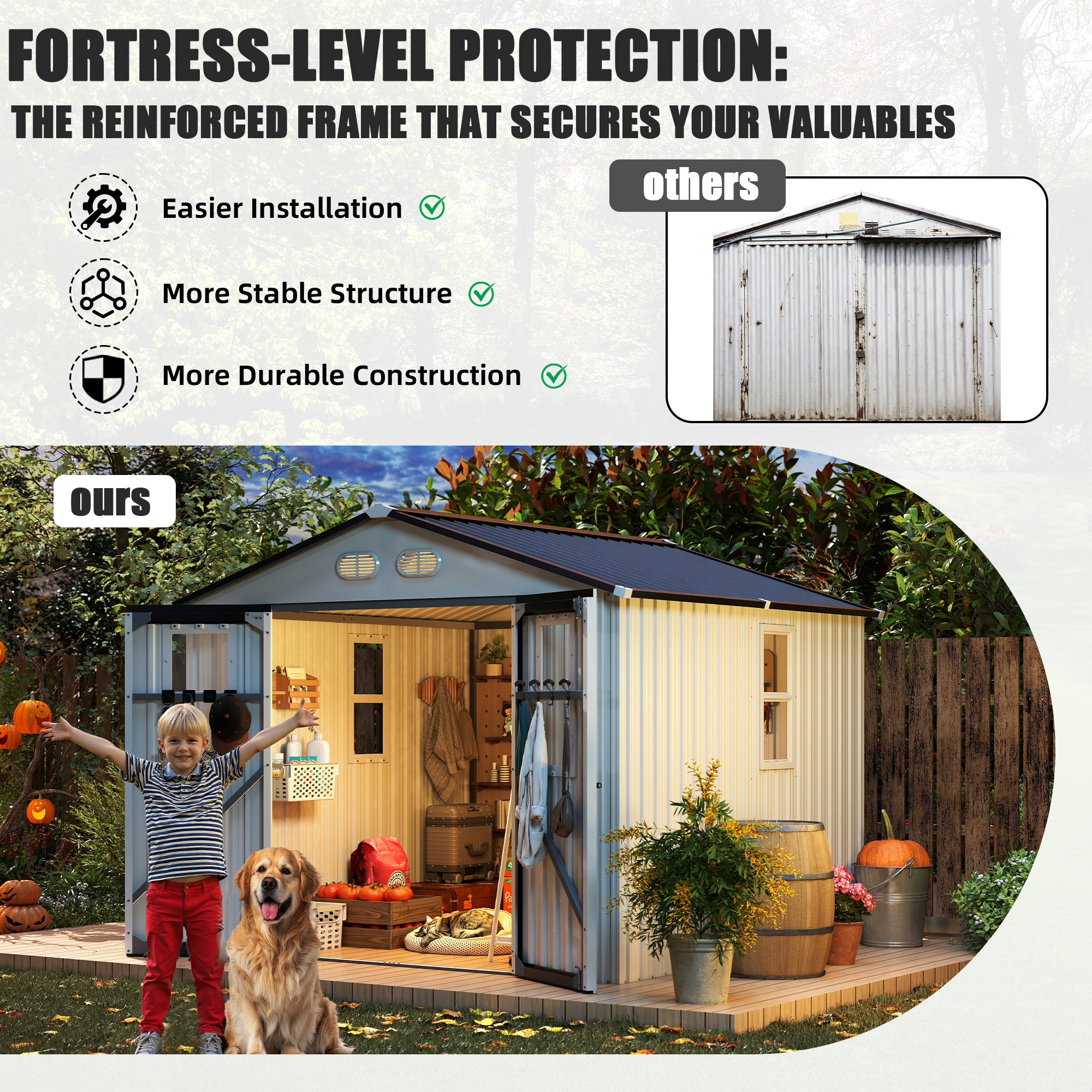 Outdoor Storage Shed, 8x8  Protective Film, Four Daylight Windows Lockable Doors,A Practical And Thoughtful Gift,two Colors Can Be Freely Selected White Storage Sheds — foto 5