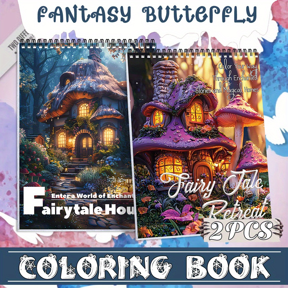 Magic Cottage + Pumpkin House Coloring Book, 2-piece Coloring Book Set For Adults, Suitable For Adults, Single-sided Coloring Book Design, A Relaxing 
