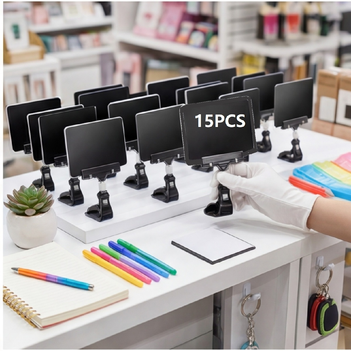 Wipeable A6 PVC Price Tags In Black With Stand And Holder For Store Displays—Party Accessories Set
