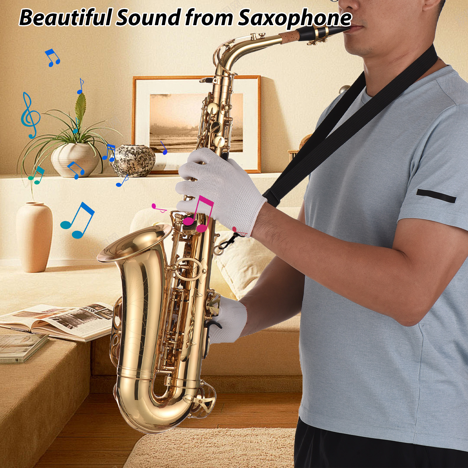 Eb Alto Saxophone Brass Lacquered Gold E Flat Sax 875 Key Type Woodwind Instrument With Cleaning Brush Cloth Gloves Strap Padded Case 2