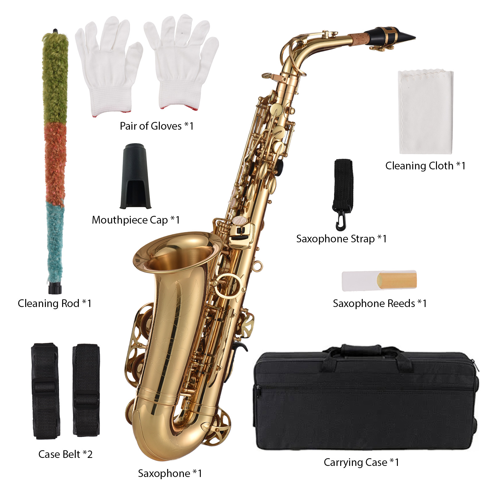 Eb Alto Saxophone Brass Lacquered Gold E Flat Sax 875 Key Type Woodwind Instrument With Cleaning Brush Cloth Gloves Strap Padded Case 5