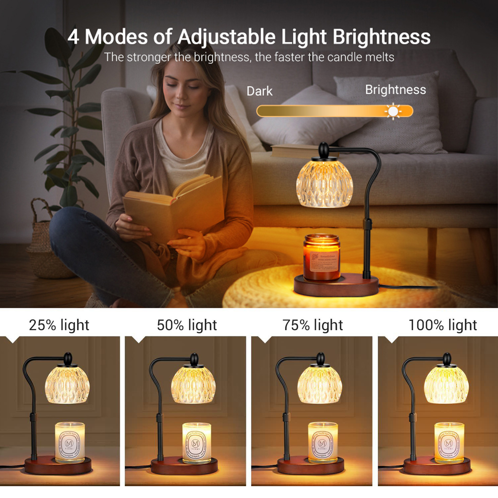 Dimmable Candle Warmer Lamp Scented Candles Wax Melting Lamp Smokeless Candle Essential Oil Melting Lantern With 2H/4H/8H Timer For Small Large Jar Aromatherapy Candle With 2 Light Bulbs — foto 4