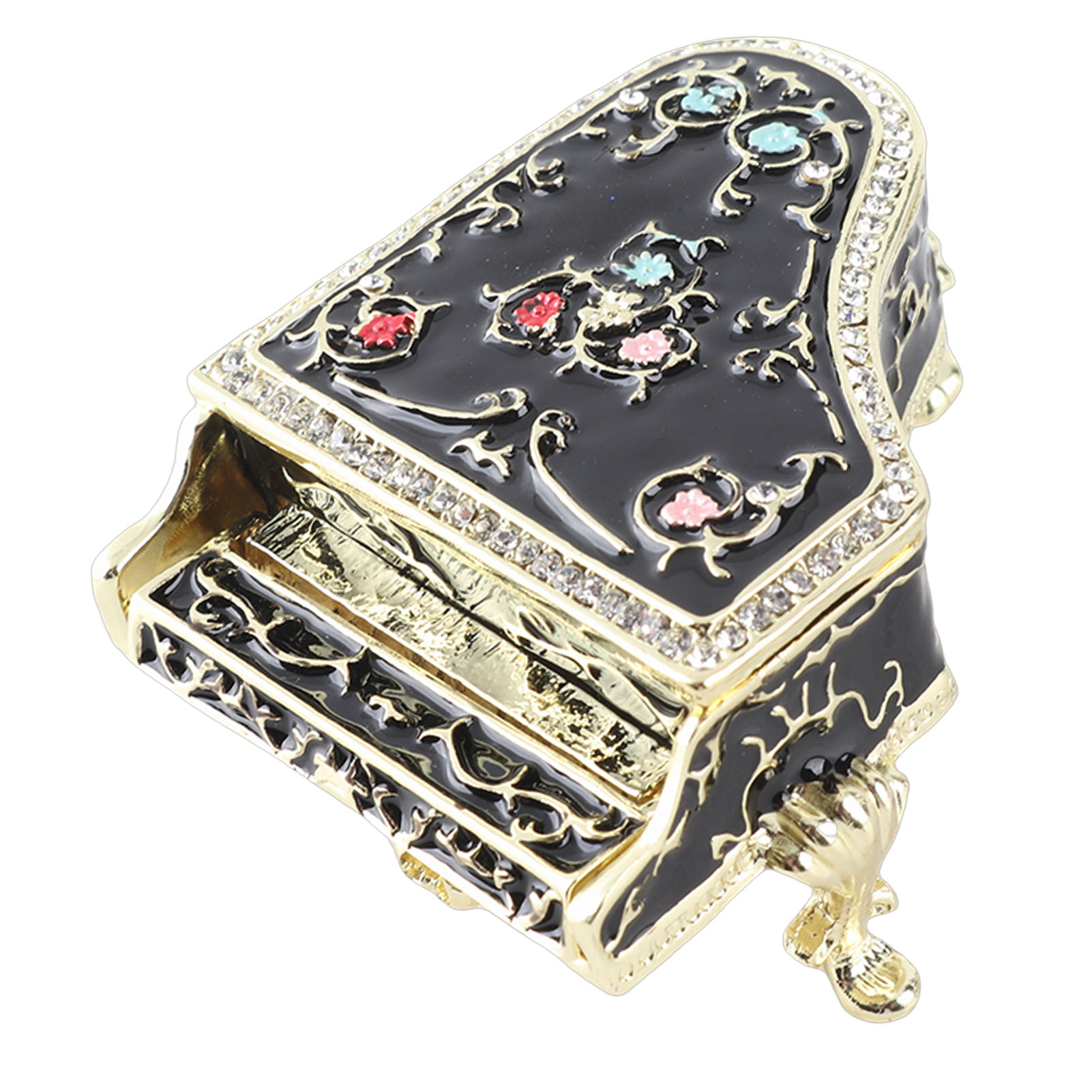 Trinket Box Mini Enamel Piano Shape Black Theme Hand Colored Alloy Decorative Jewelry Organizer For Bedroom Bathroom