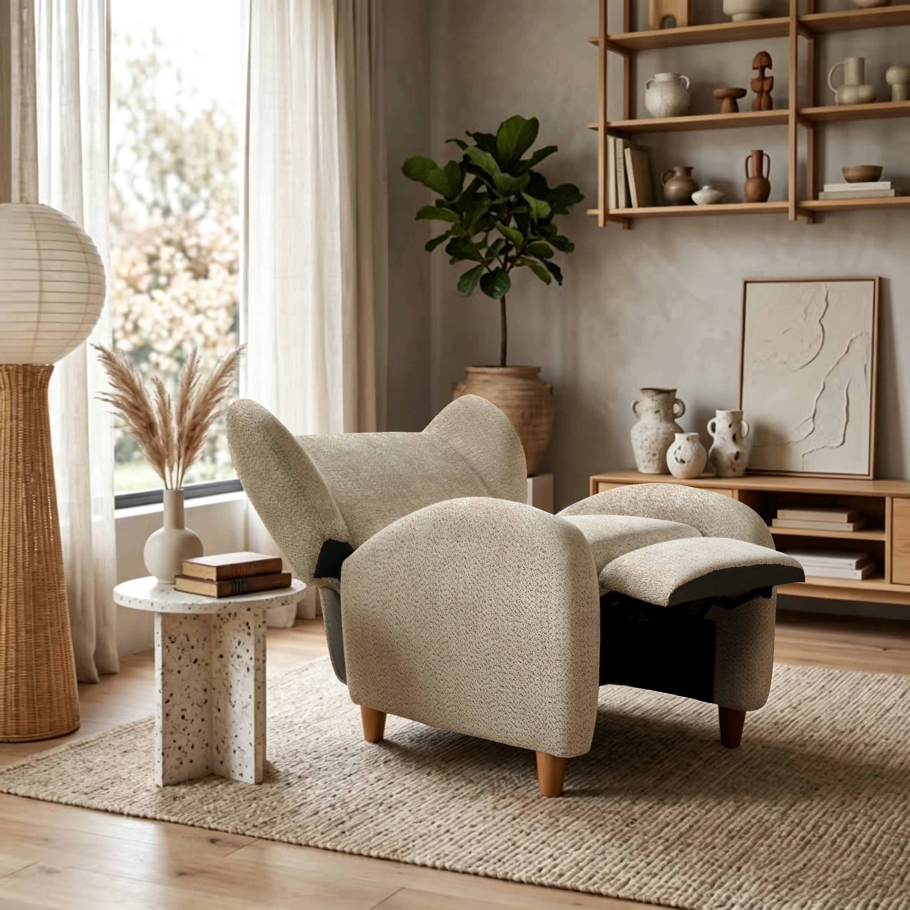 Nordic Chair ,chenille Fabric Multifunctional Chair, Decorative Sofa, Curved Backrest,  Living Room  Study  Leisure Room ,Camel, — foto 3