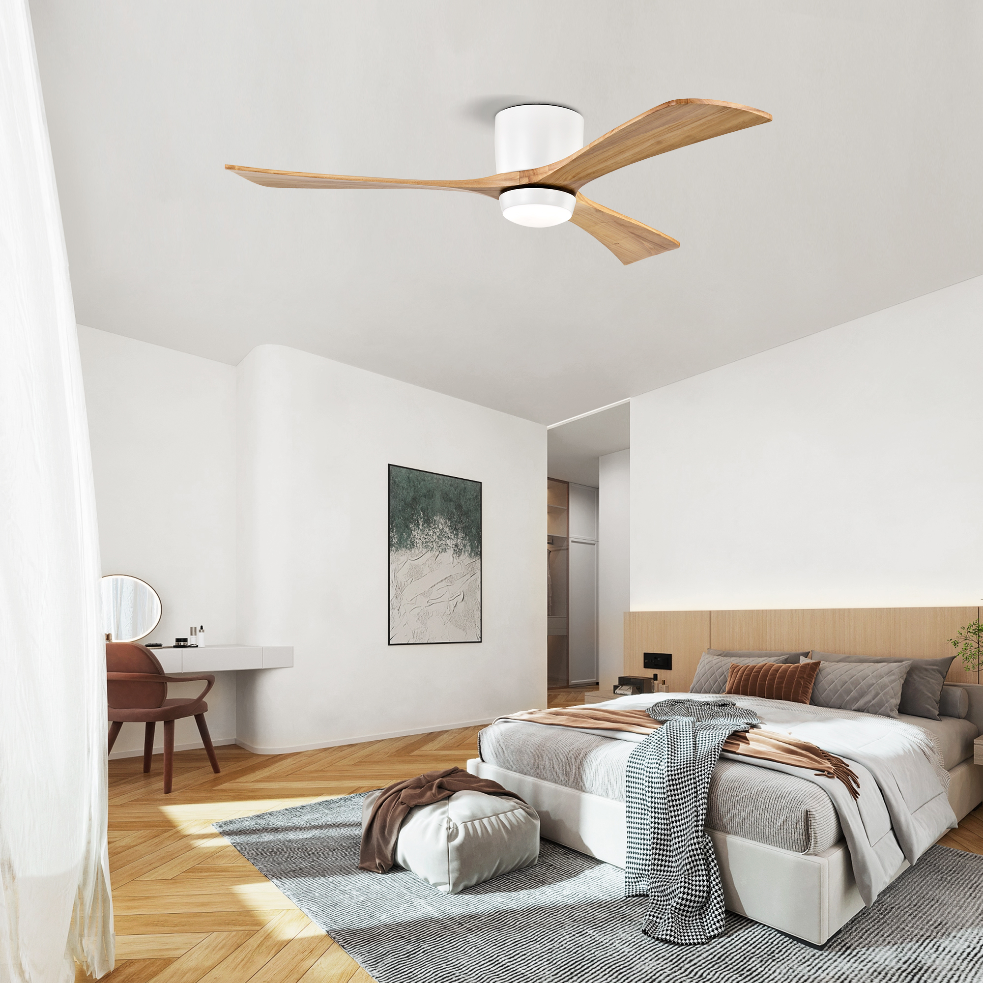 Ventilateur de plafond à 52 pales en bois massif encastré avec télécommande – Image 4