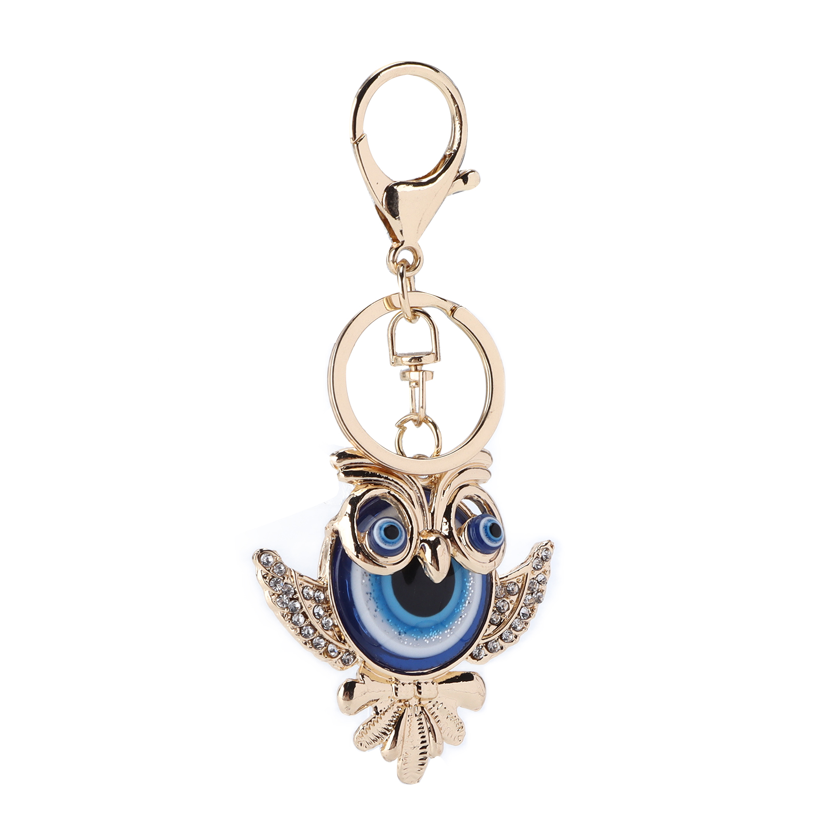 Rhinestone Keychain Fashion Jewelry Bag Purse Accessories With Owl Blue Turkish Evil Eye Pendant