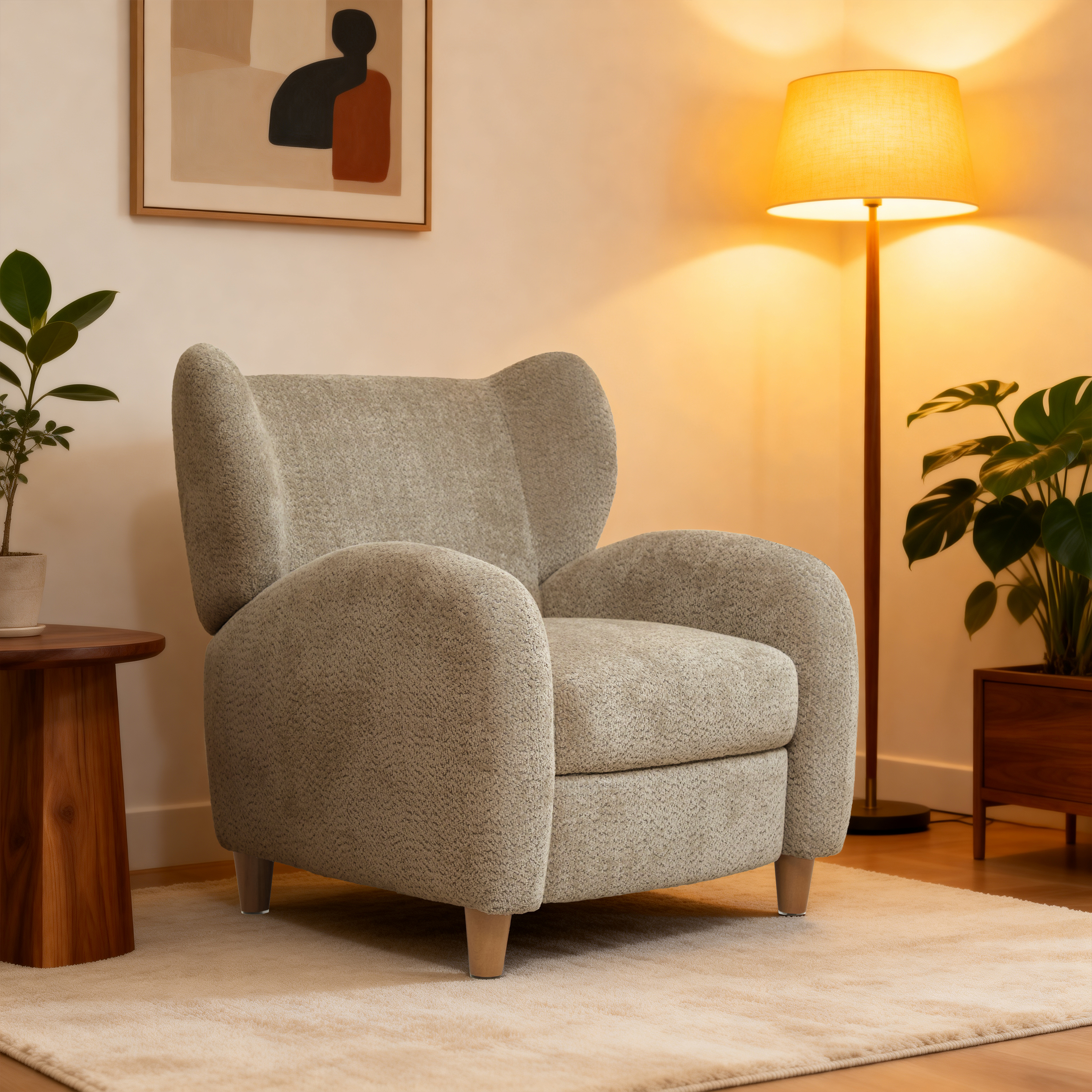 Nordic Chair ,chenille Fabric Multifunctional Chair, Decorative Sofa, Curved Backrest,  Living Room  Study  Leisure Room ,Camel, — foto 4