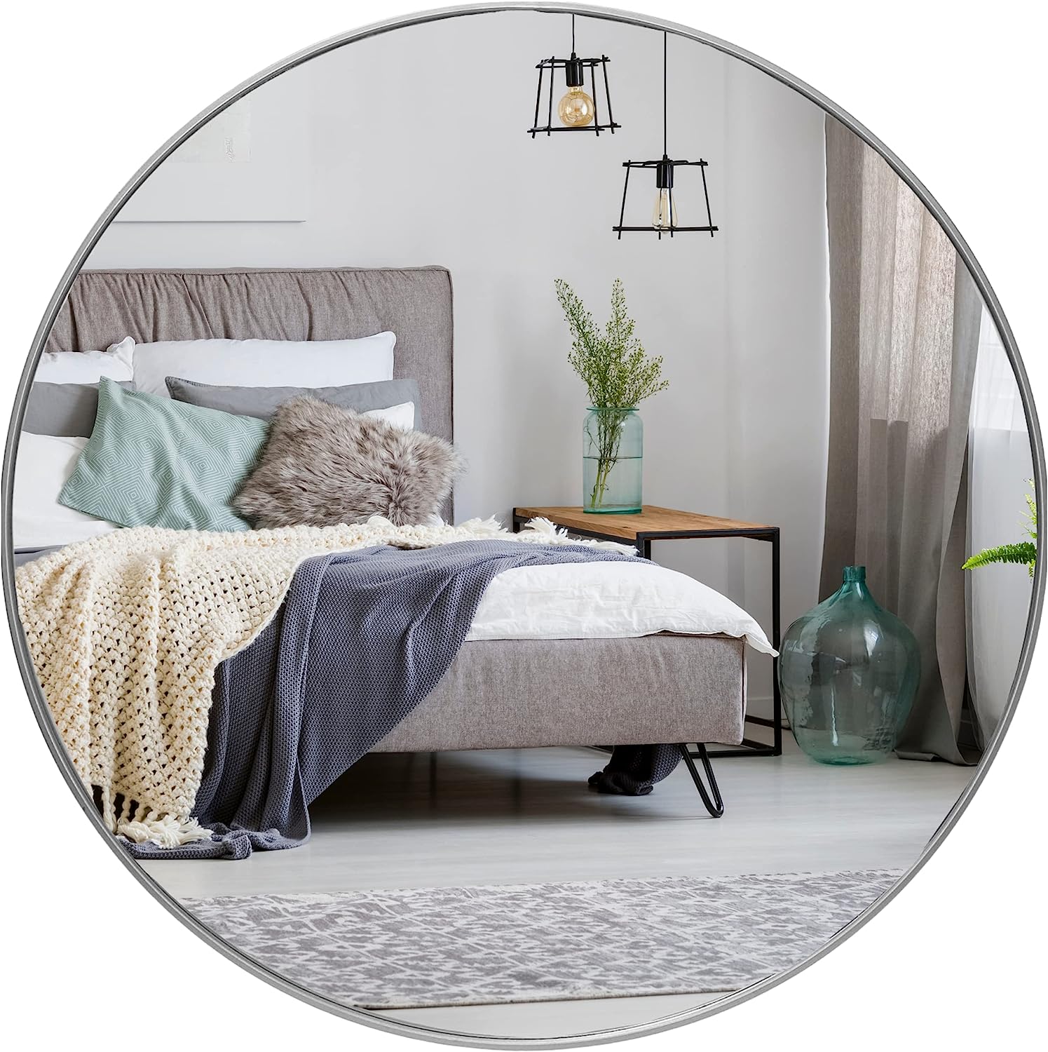 36 Inch Silver Metal Framed Round Bathrrom Mirror For Wall. W2203134961