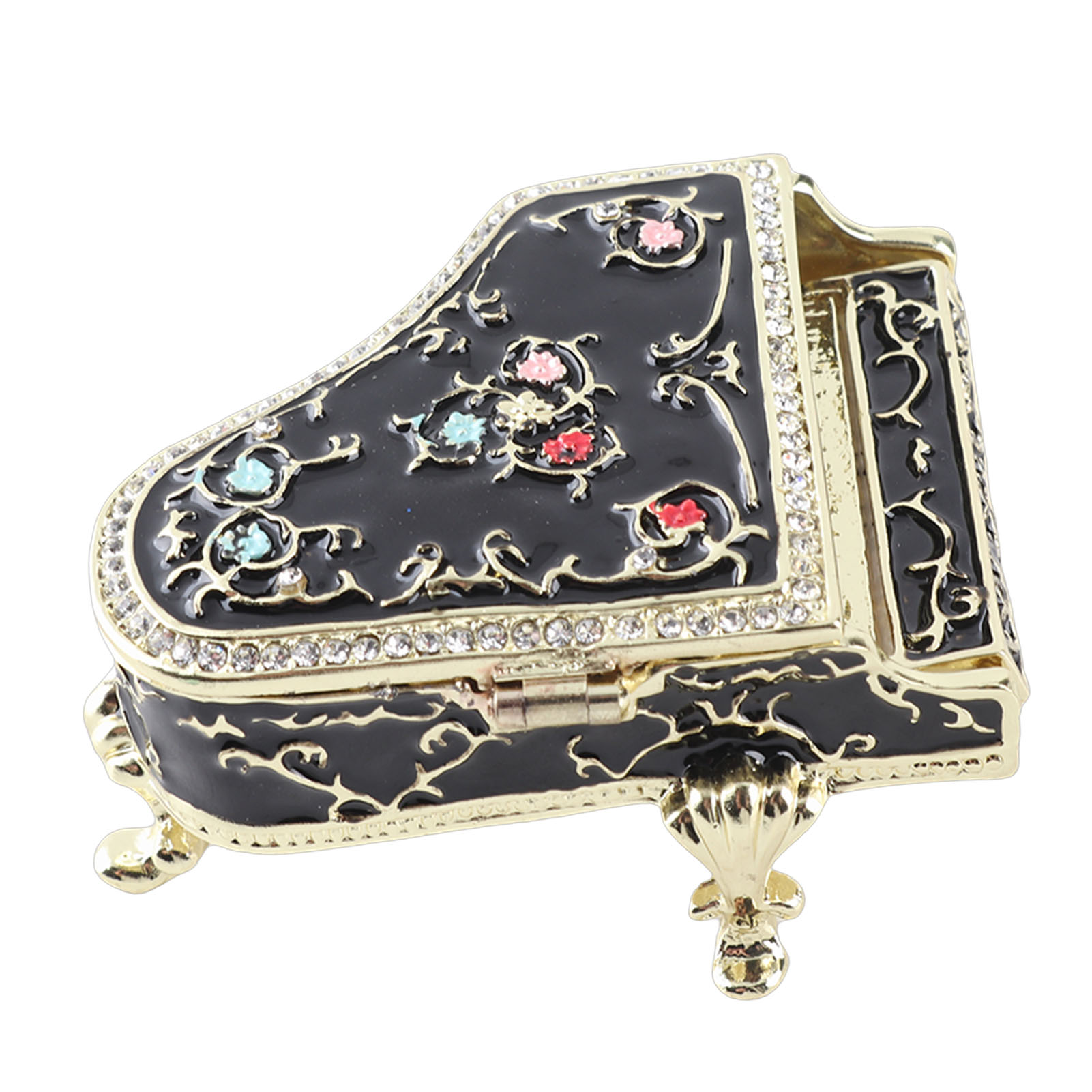 Trinket Box Mini Enamel Piano Shape Black Theme Hand Colored Alloy Decorative Jewelry Organizer For Bedroom Bathroom thumbnail 2
