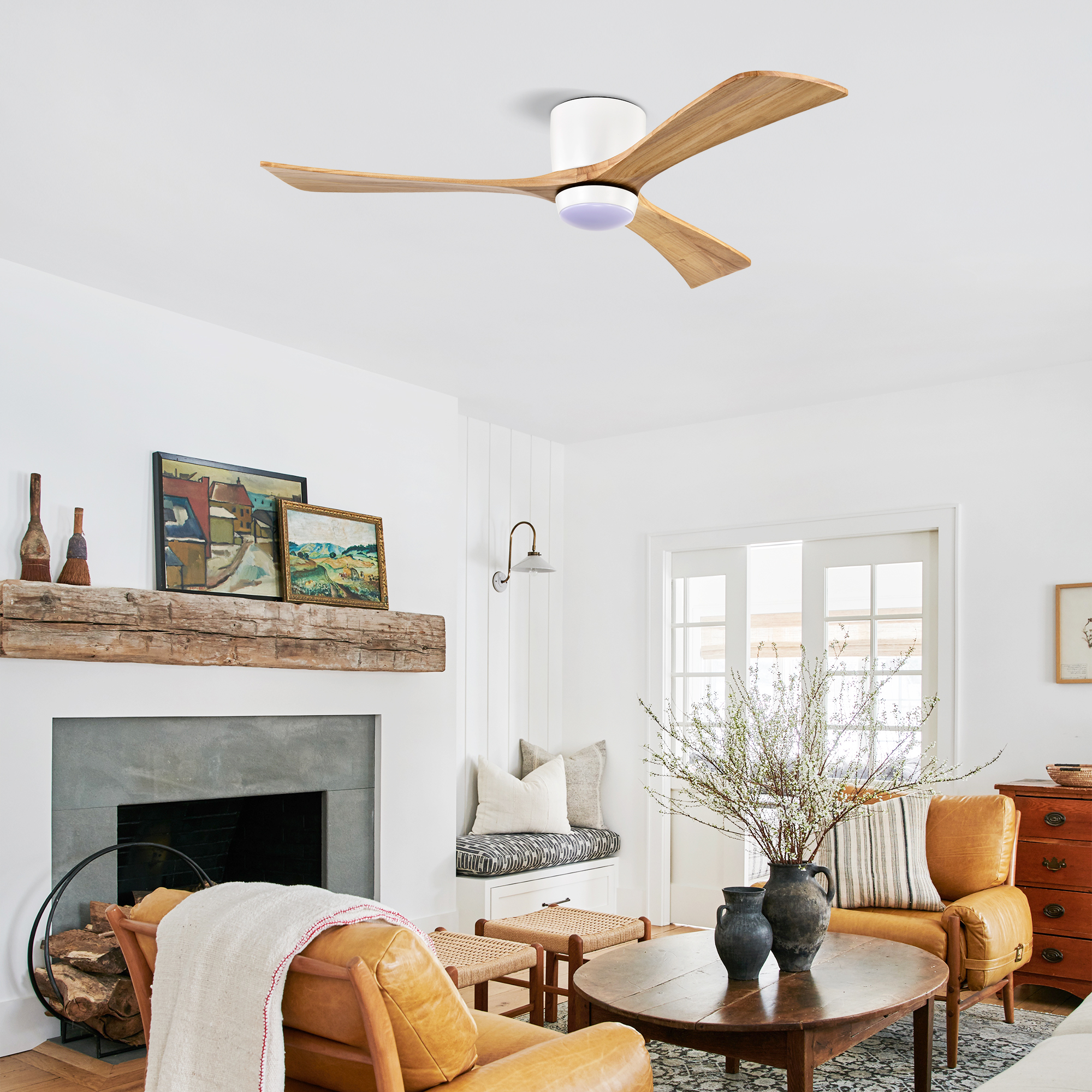Ventilateur de plafond à 52 pales en bois massif encastré avec télécommande – Image 5