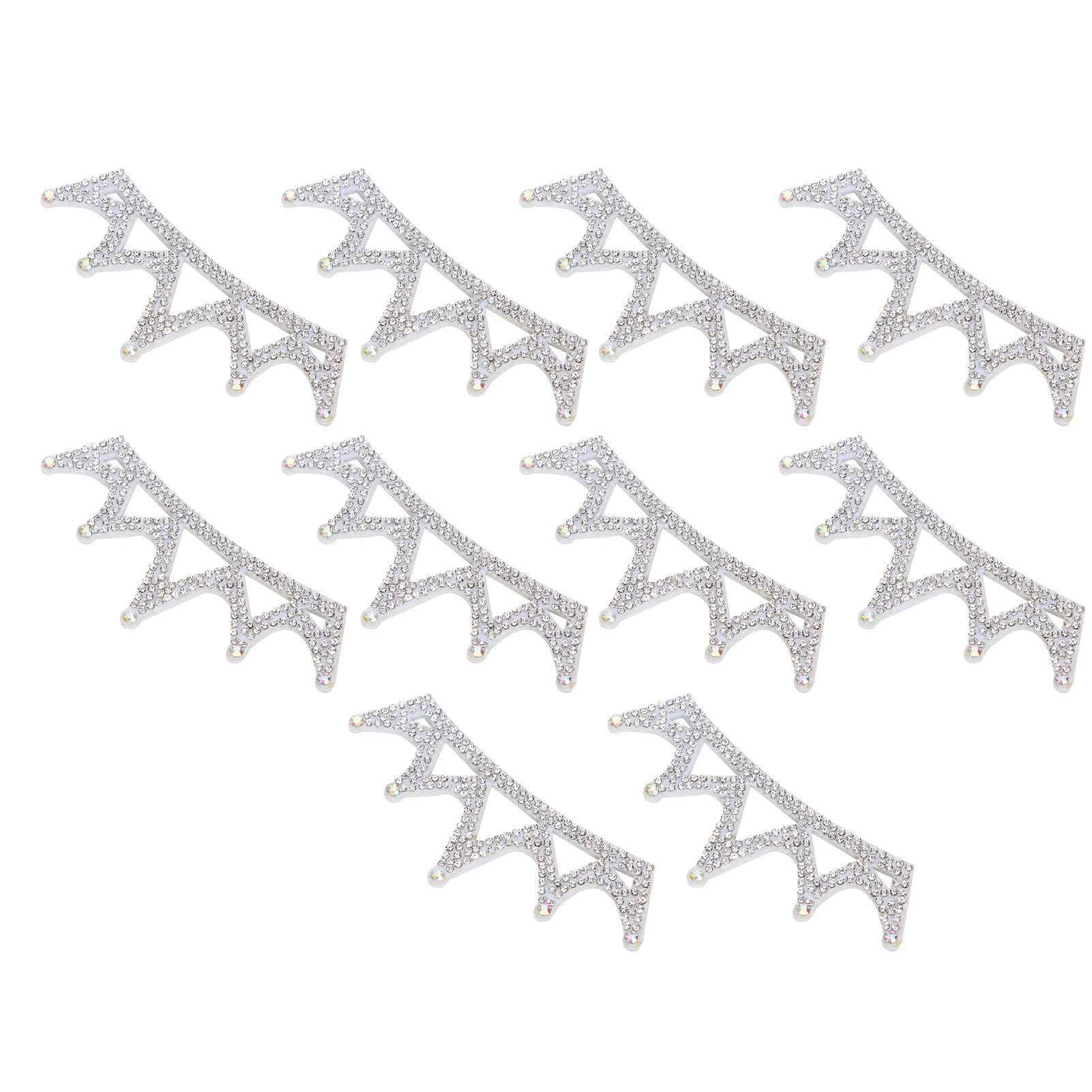 10PCS Rhinestones Cloth Applique Crown Shaped Patches Clothes Accessories10x3.7cm White Triangular Type
