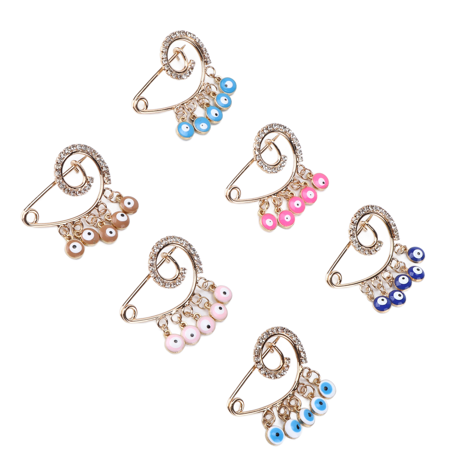 6pcs Brooch Pins Evil Eye Shape Multicolor Decorative Clothes Decoration Accessories