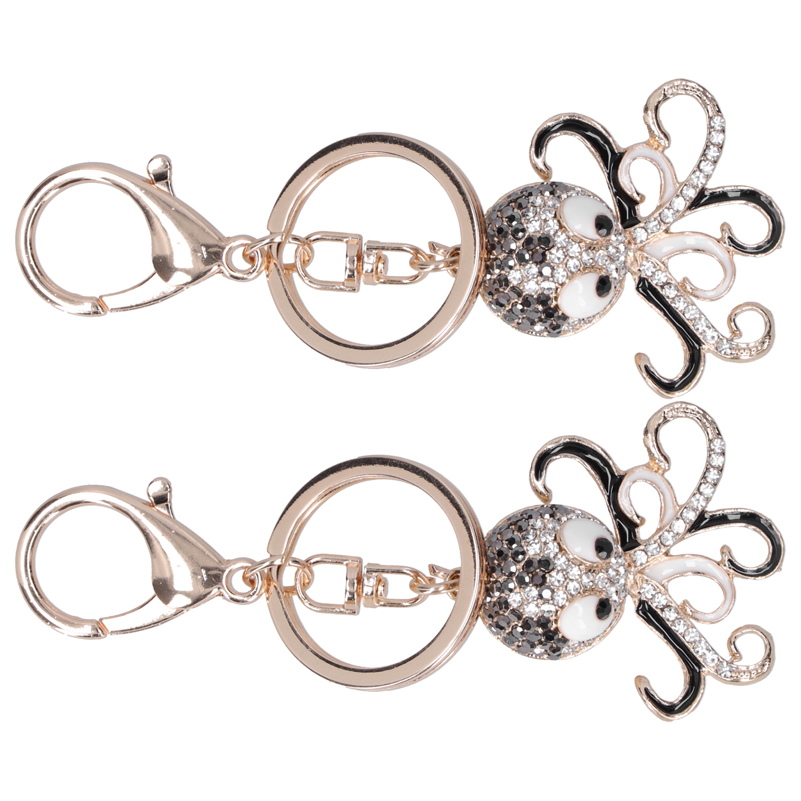 2PCS Fashion Octopus Shaped Rhinestones Keychain Key Ring Bag Charm Pendant Gift(Black Black )