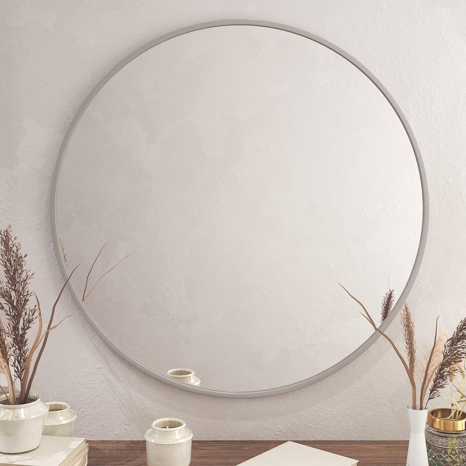 36 Inch Silver Metal Framed Round Bathrrom Mirror For Wall. W2203134961 — foto 5