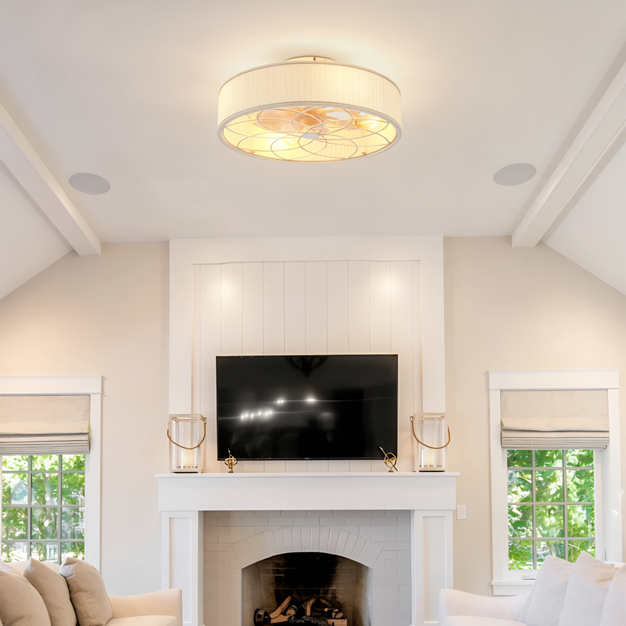 20 Fabric Farmhouse Bladeless Ceiling Fan With Remote Control For Living Room, Bedroom,Kitchen--NOT INCLUDED BULBS--Matte White 3