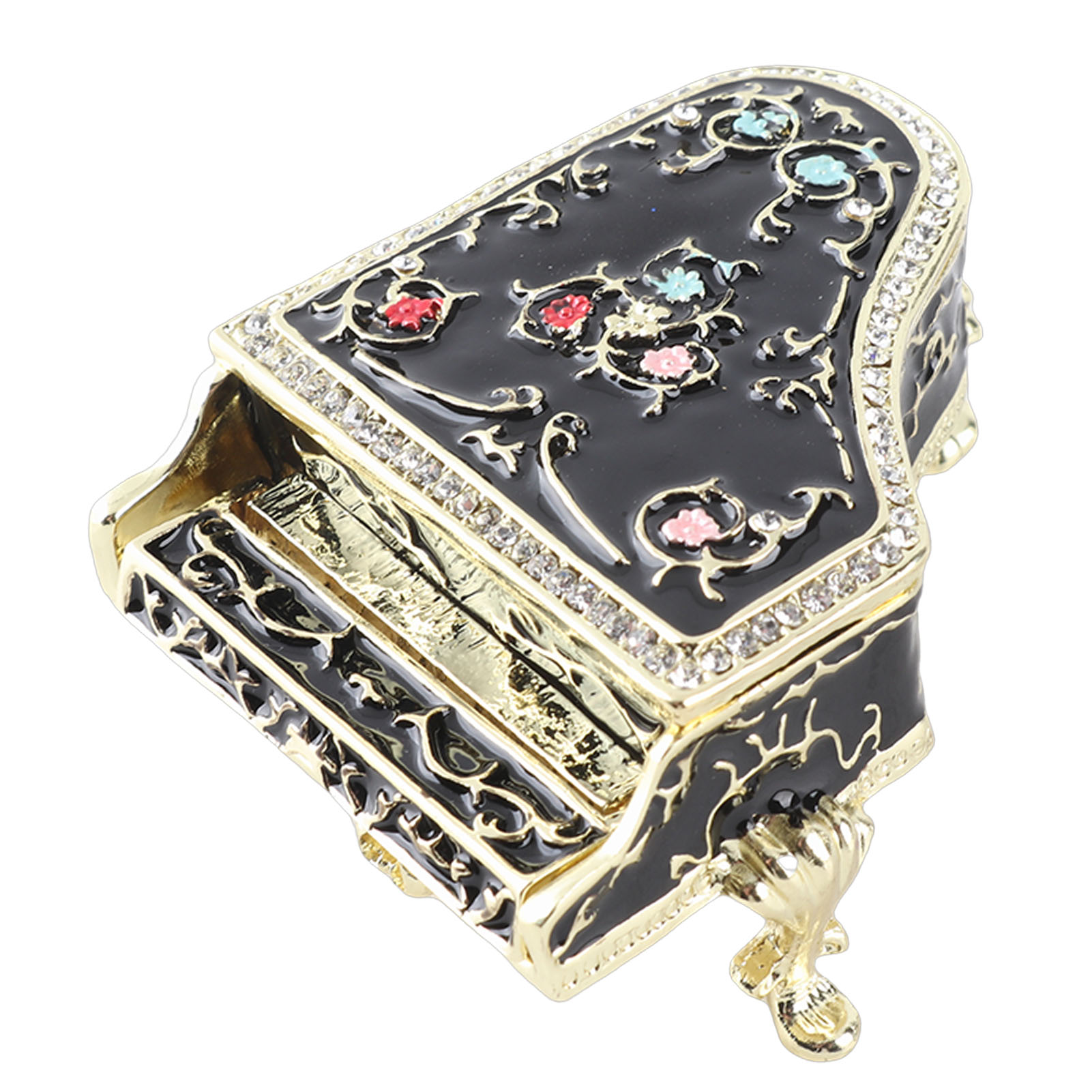 Trinket Box Mini Enamel Piano Shape Black Theme Hand Colored Alloy Decorative Jewelry Organizer For Bedroom Bathroom