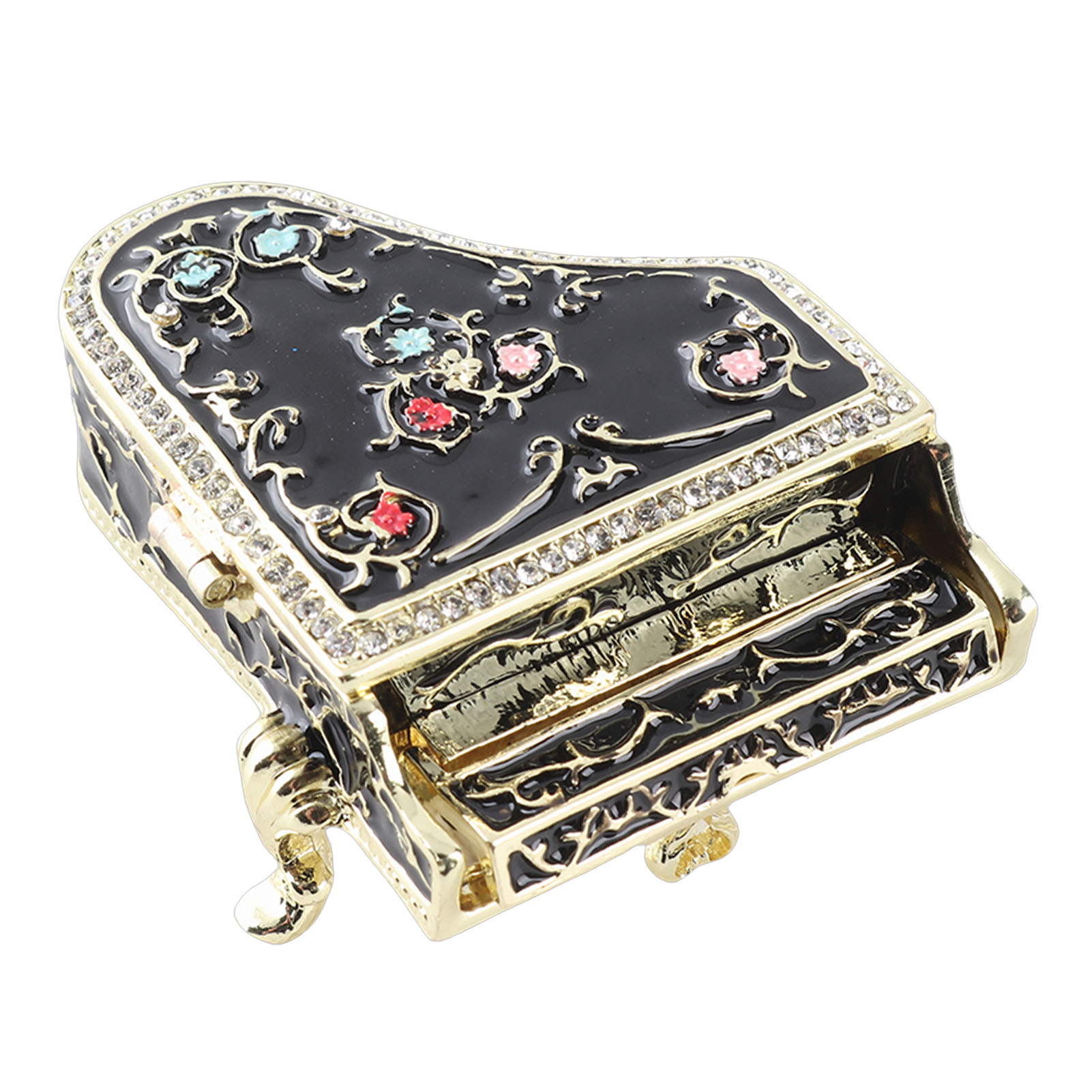 Trinket Box Mini Enamel Piano Shape Black Theme Hand Colored Alloy Decorative Jewelry Organizer For Bedroom Bathroom thumbnail 4