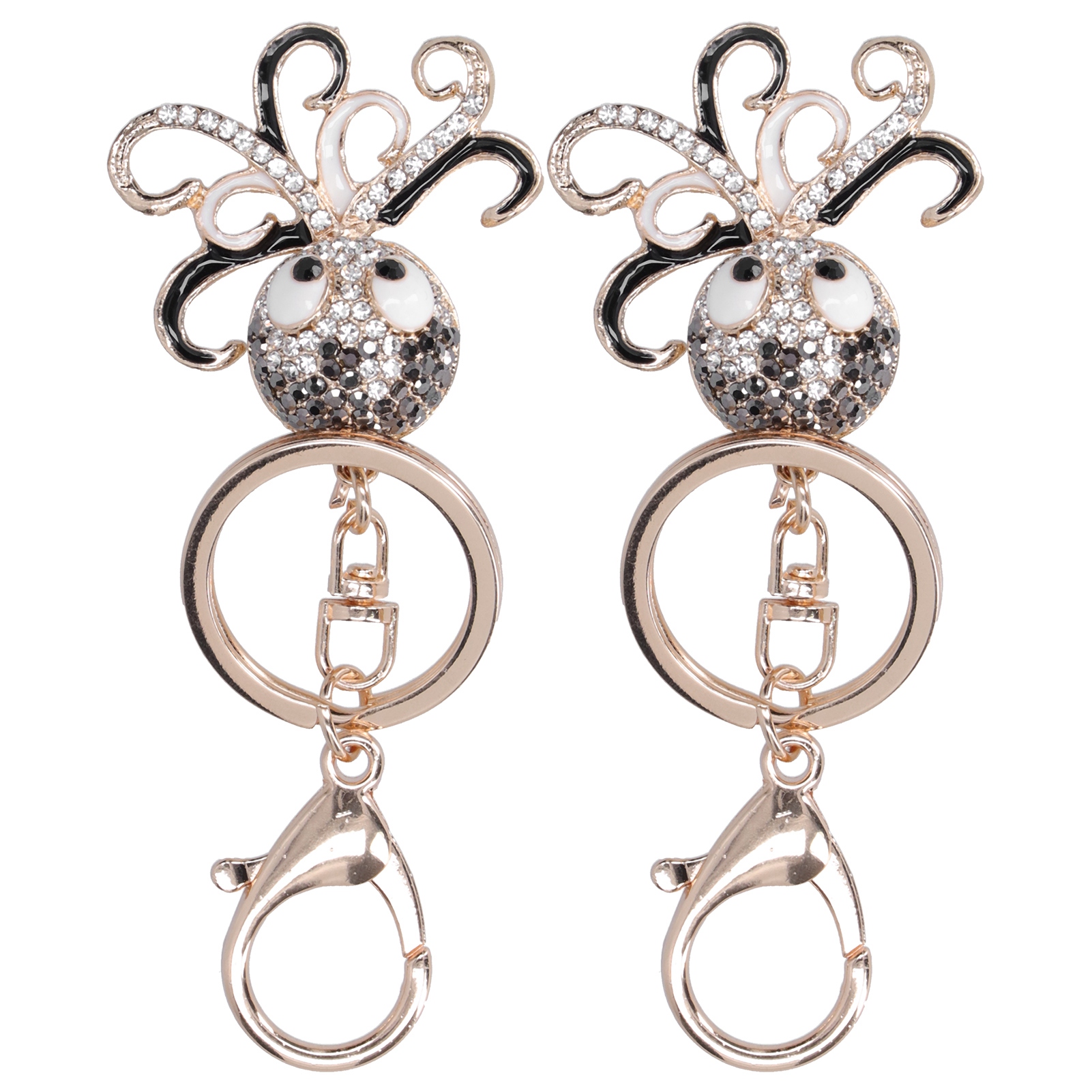 2PCS Fashion Octopus Shaped Rhinestones Keychain Key Ring Bag Charm Pendant Gift(Black Black ) — foto 3