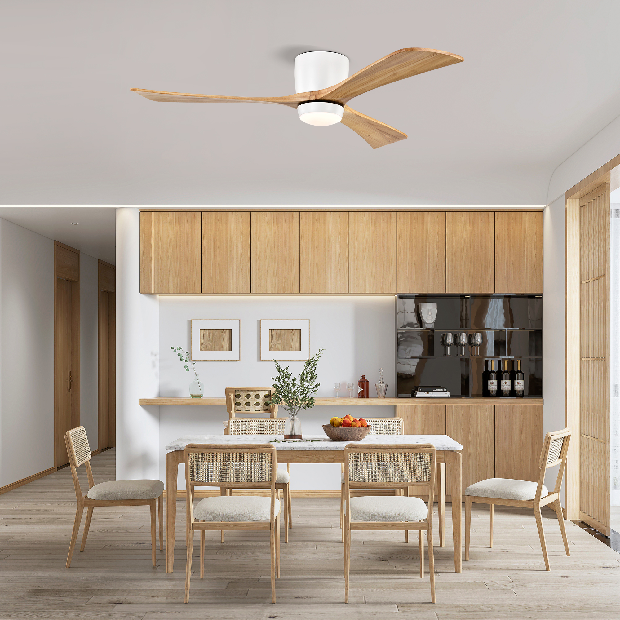 Ventilateur de plafond à 52 pales en bois massif encastré avec télécommande – Image 2