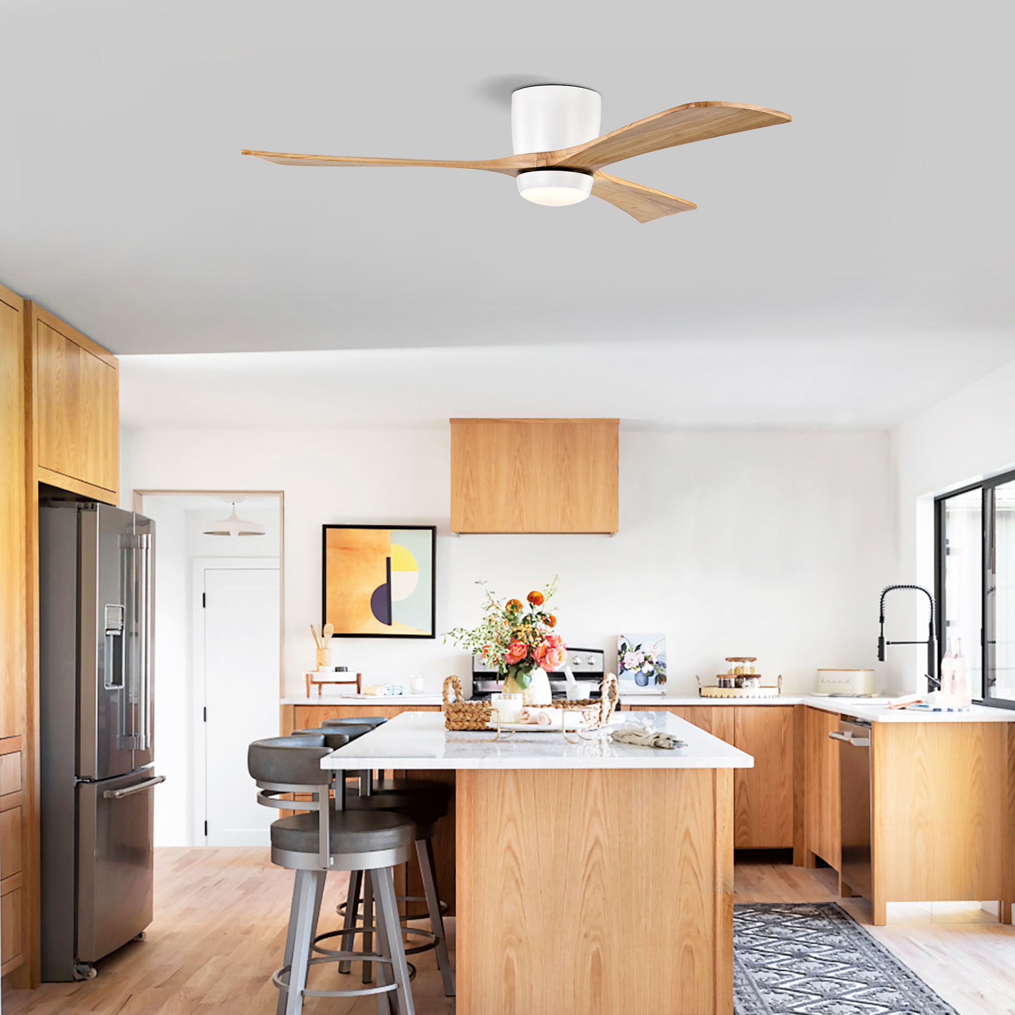 Ventilateur de plafond à 52 pales en bois massif encastré avec télécommande – Image 3