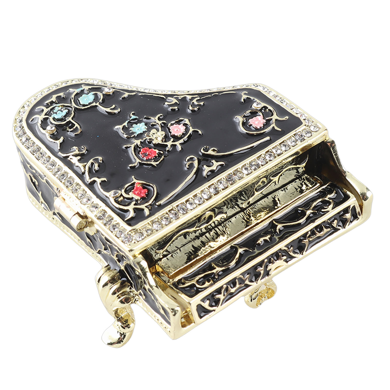 Trinket Box Mini Enamel Piano Shape Black Theme Hand Colored Alloy Decorative Jewelry Organizer For Bedroom Bathroom