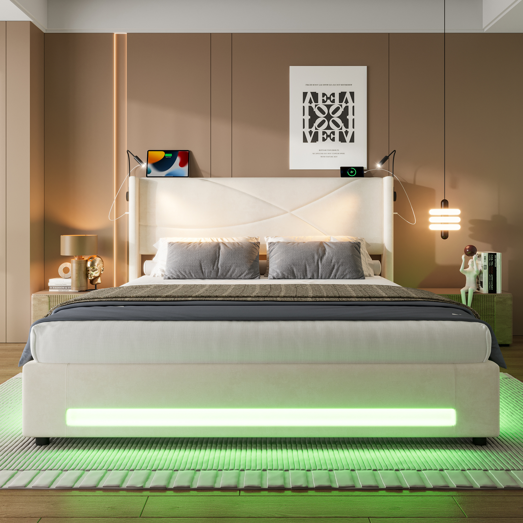 Modern Bed Frame With Integrated Reading Lamps, Ambient LED Lighting, Hydraulic — image 2