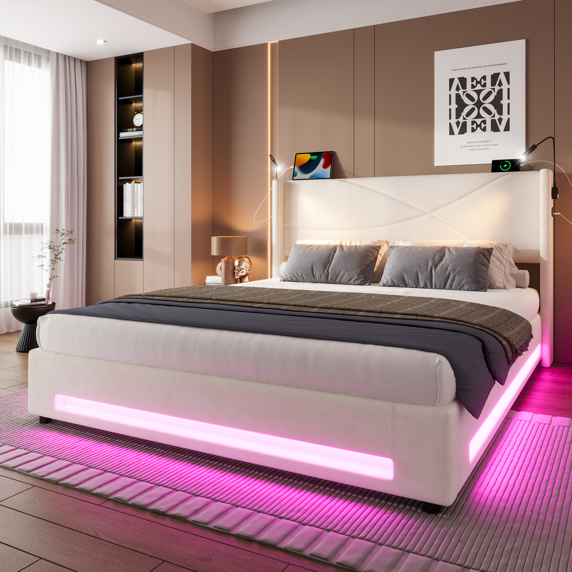 Modern Bed Frame With Integrated Reading Lamps, Ambient LED Lighting, Hydraulic — image 3