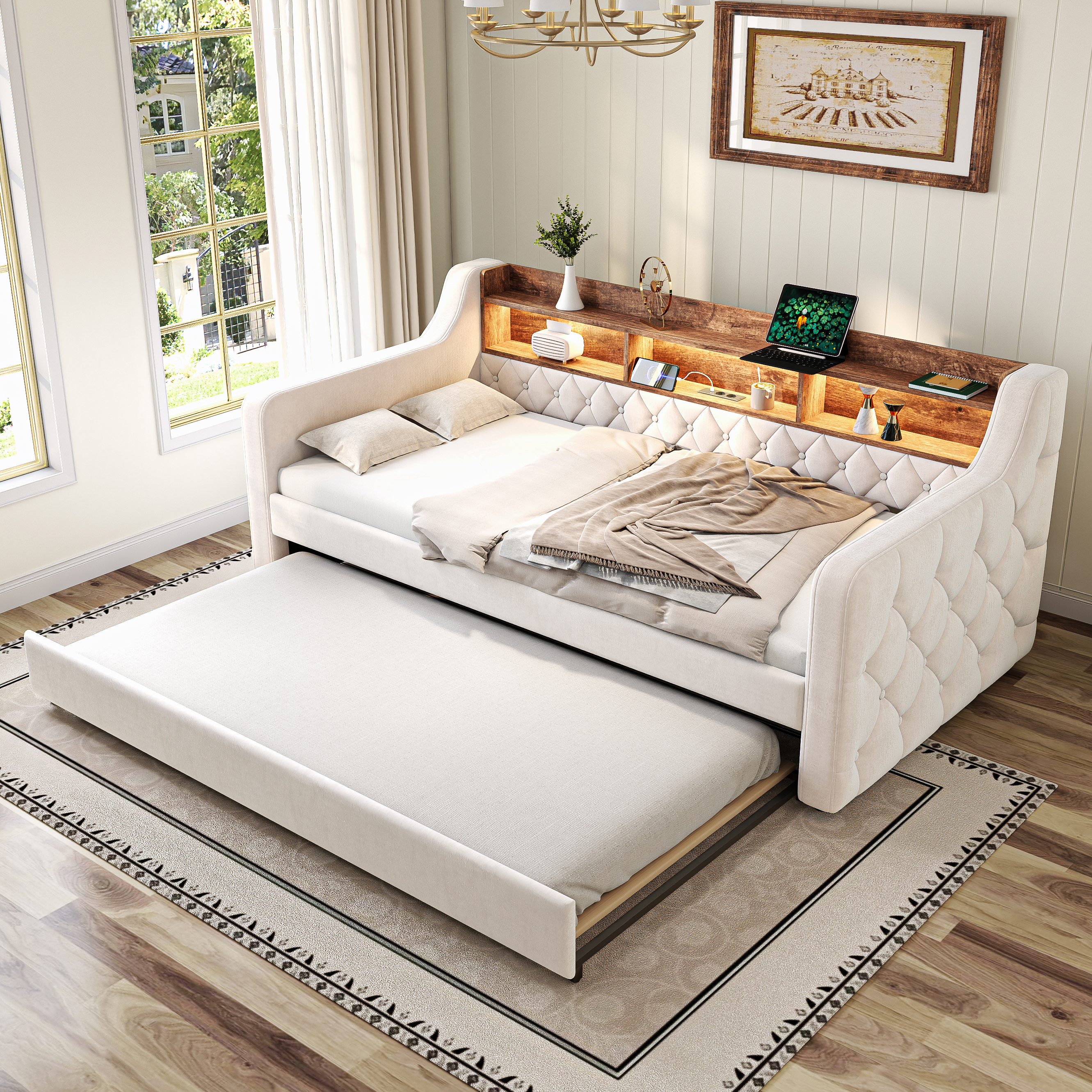 Space-saving Sofa Bed 90x190 Cm In Velvet With Storage, LED Ambiance & USB-C — image 2