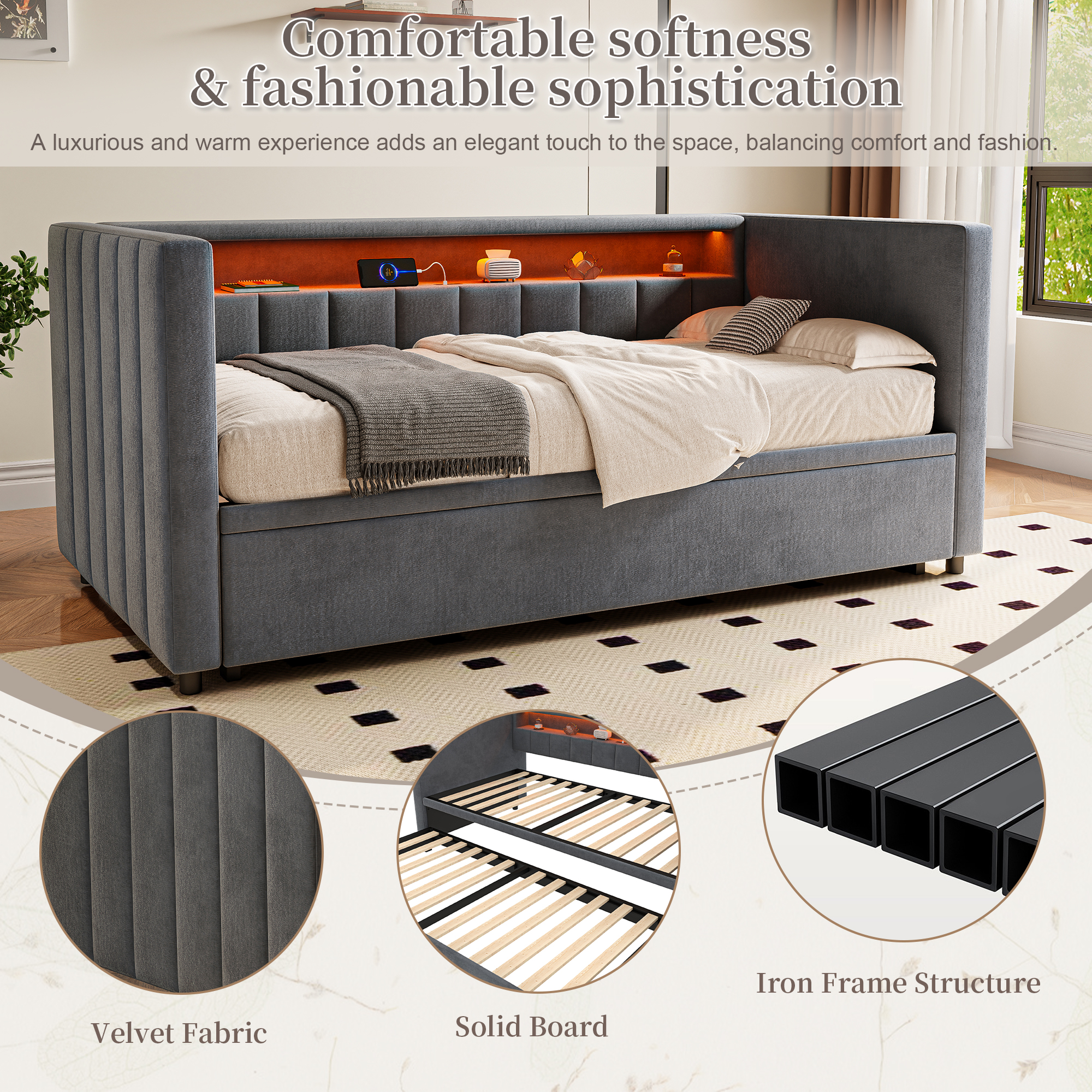 Sleeper Sofa 90x190 Cm With Pull-out Bed, USB-Type-C Port, Ambient LED — image 5
