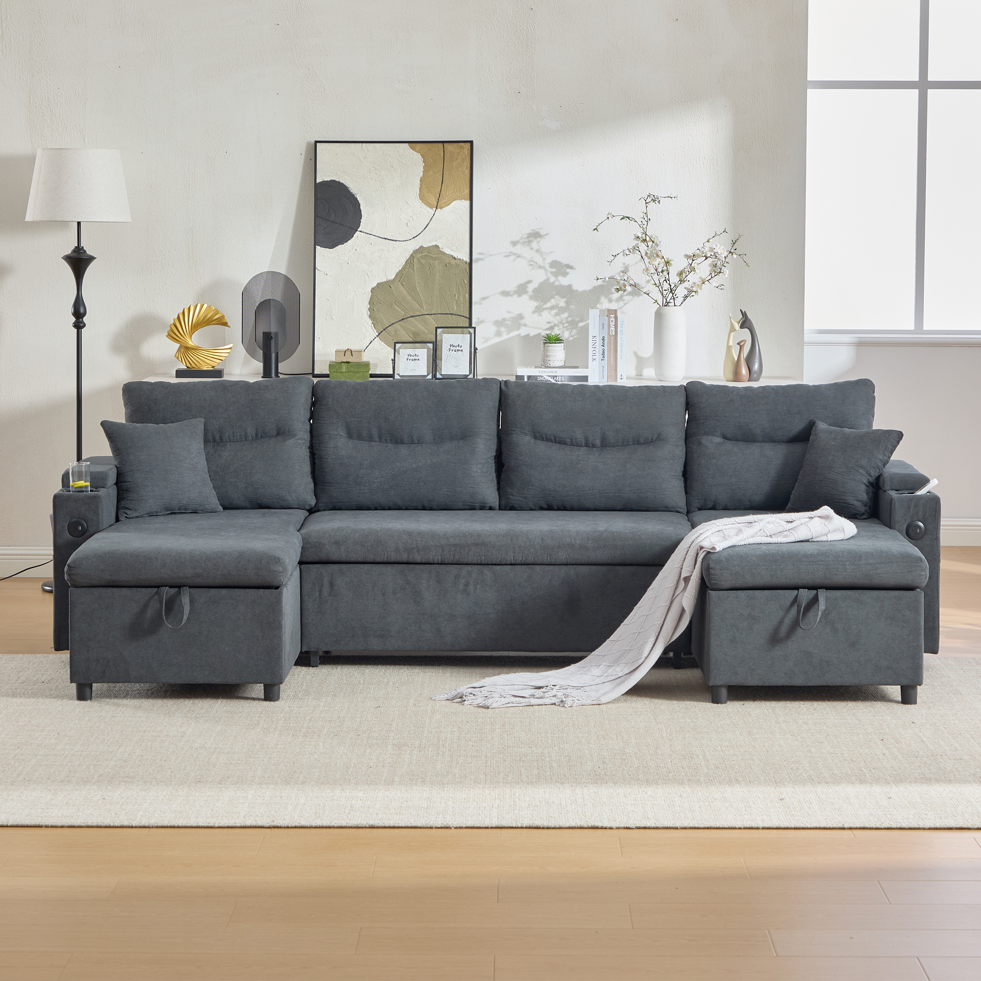Contemporary 4-seater Fabric Sofa Featuring Dual Chaise Lounges, Hidden — image 3