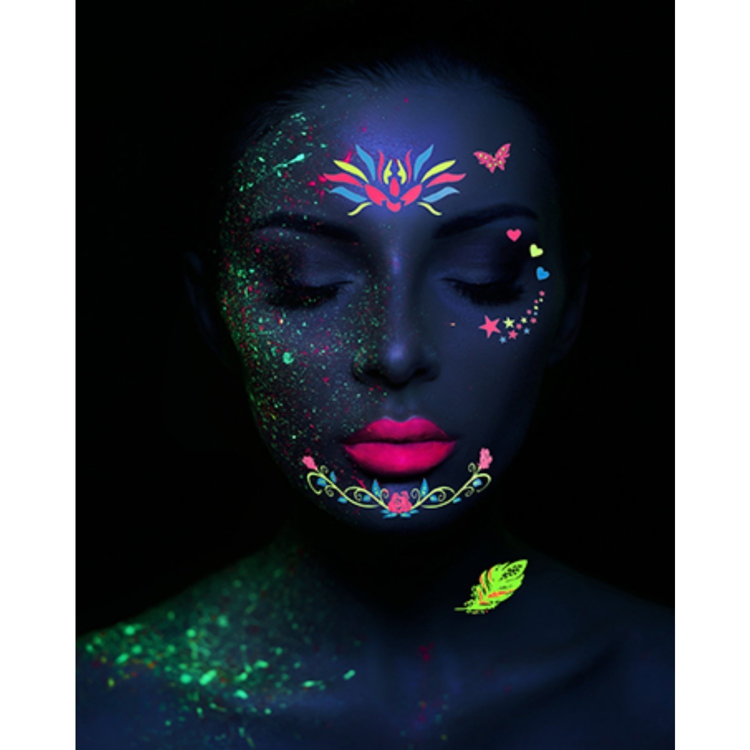 9 Neon-colored Temporary Stickers, Perfect For Blacklight Parties, Glow-in-the-dark Cosmetics, Halloween Stickers, And Glitter Stickers. Ide
