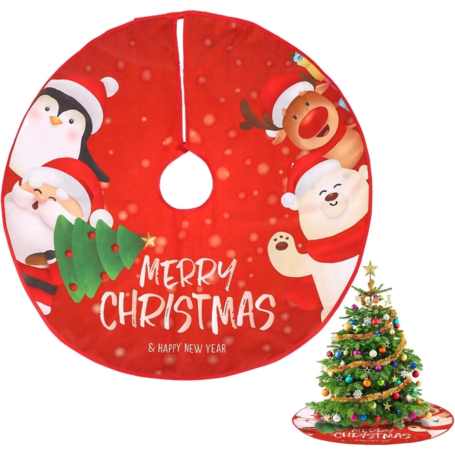 Red Christmas Tree Decoration, Round Skirt, Mat