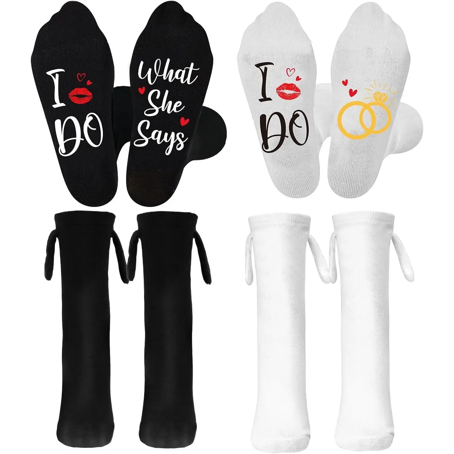 2 Pairs Of Wedding Socks: Funny Socks, Wedding Gifts For The Bride And Groom, Hand-in-Hand Cuddly Socks, Funny Engagement Socks, Gift For Weddings, Engagement P