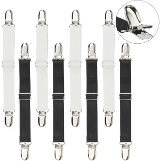 Sheet Straps - 8-Piece Set - Adjustable - White And Black