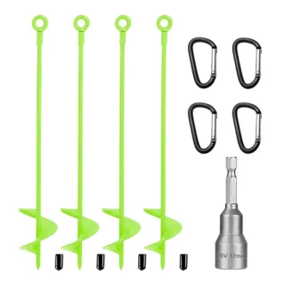 4-Piece Ground Anchor Set:Trampoline Ground Anchors,Spiral Ground Anchors,Heavy-Duty Anchors For Screwing In With Adapter,4 Carabiner Clips For Securing Tents,Trampolines, Canopies
