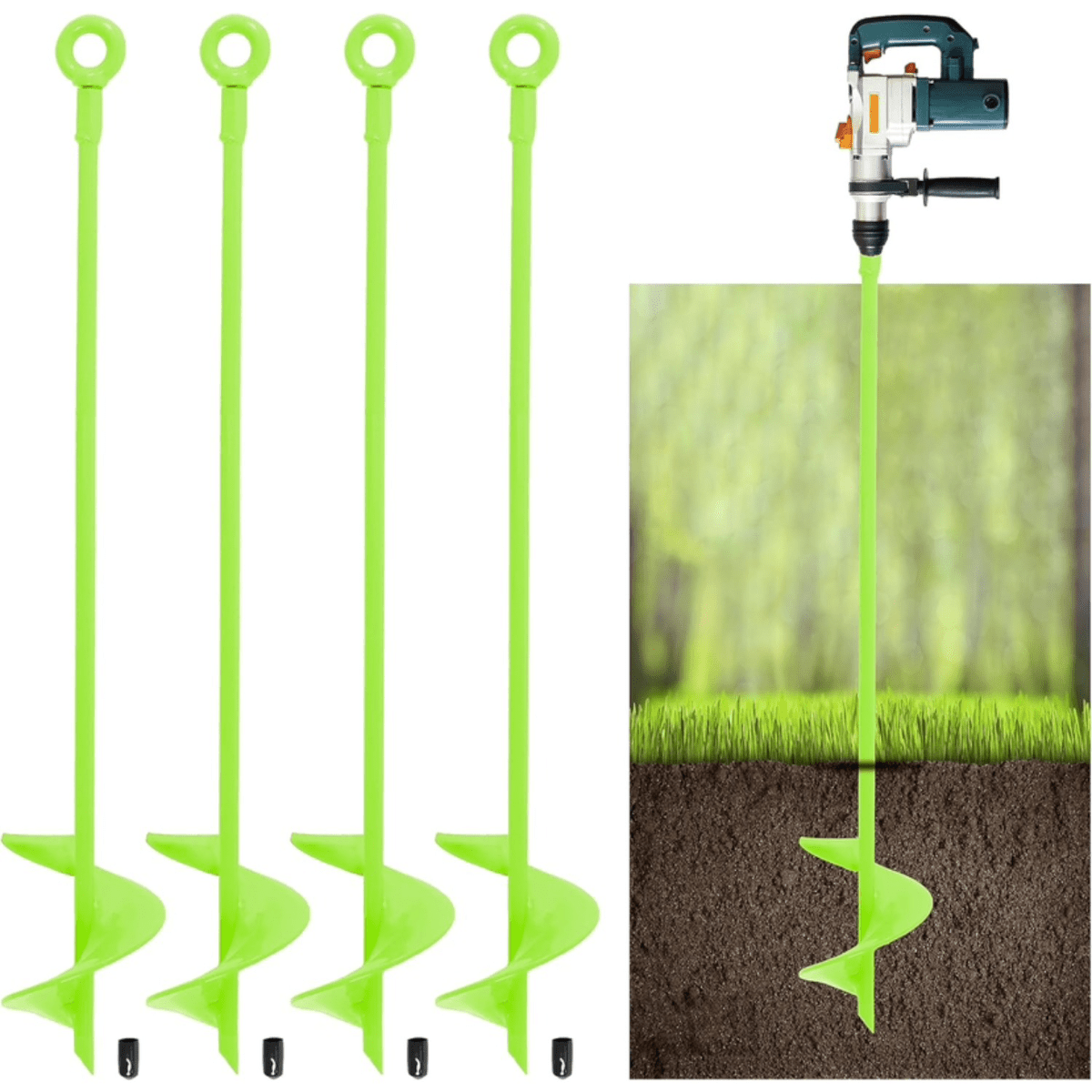 4-Piece Ground Anchor Set:Trampoline Ground Anchors,Spiral Ground Anchors,Heavy-Duty Anchors For Screwing In With Adapter,4 Carabiner Clips For Securing Tents,Trampolines, Canopies,and Gazebos — foto 4