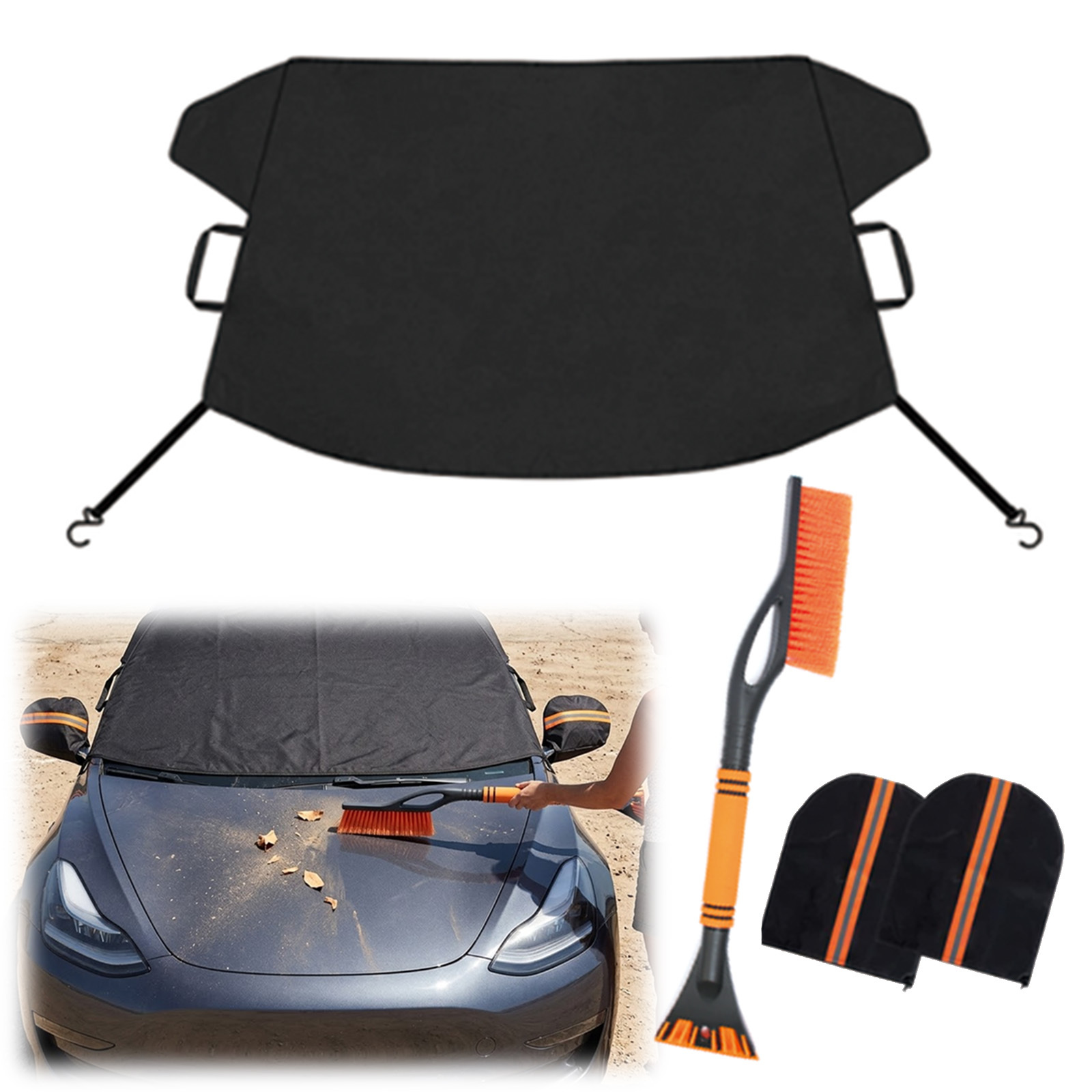 2-in-1 Car Ice Scraper Set With Snow Brush And Windshield Cover, Winter Car Accessories And Party Supplies Set