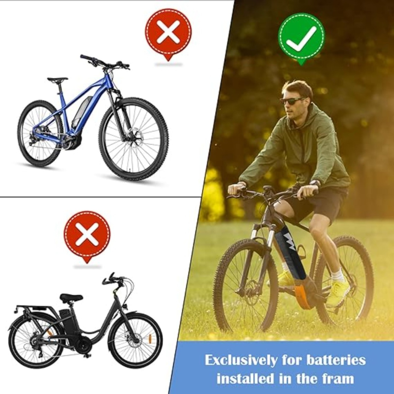 E-Bike Battery Protective Cover, 28–40 Cm Frame Circumference; E-Bike Battery Protective Cover For Range, Universal Fit; Bike Cover For Integrated E-Bike Accessories — foto 5