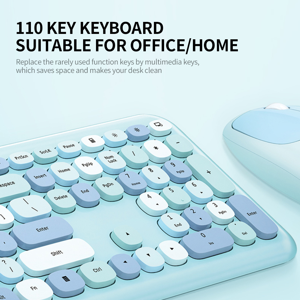 Mofii 666 Keyboard Mouse Combo Wireless 2.4G Mixed Color 110 Key Keyboard Mouse Set With Round Punk Keycaps For Girl Green 3