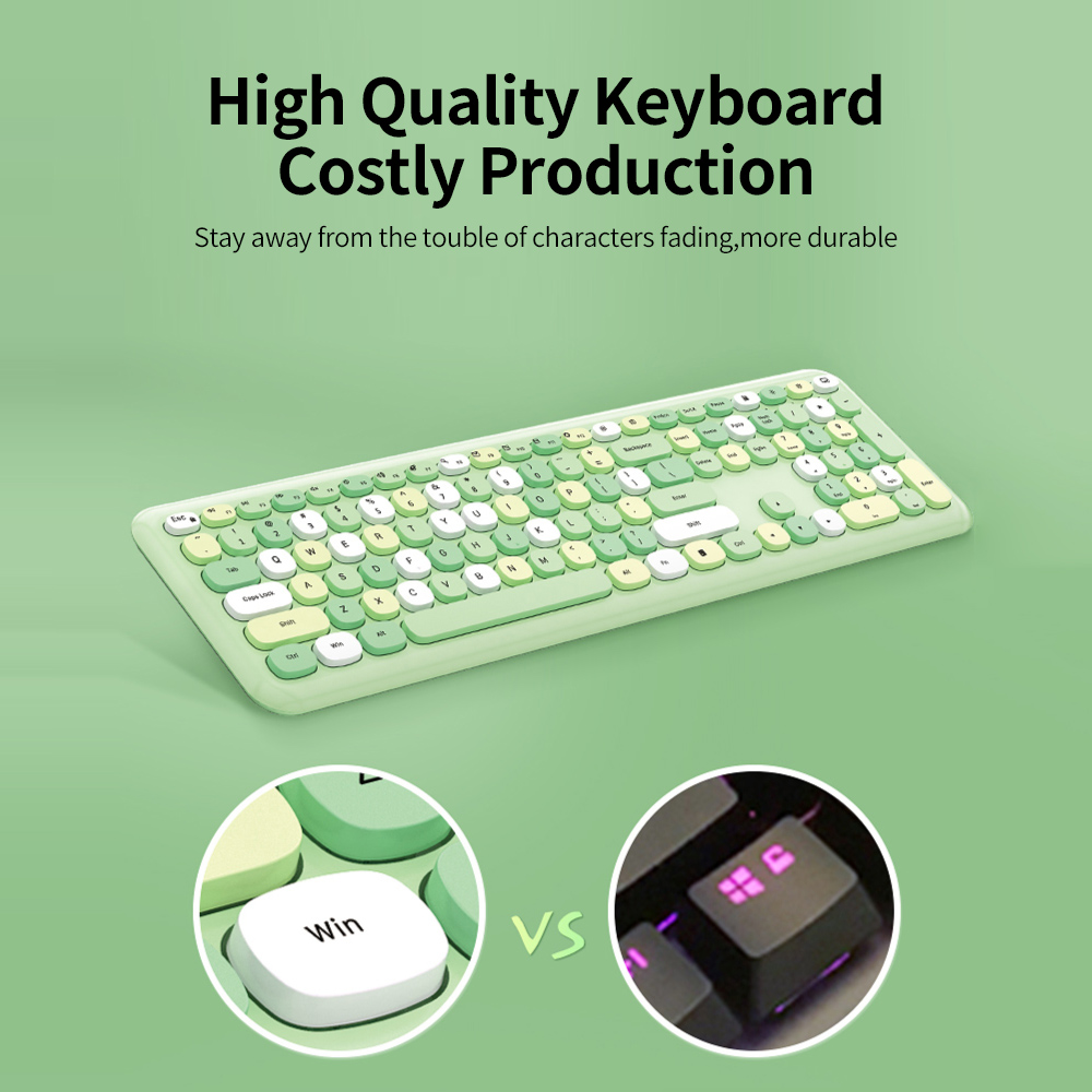 Mofii 666 Keyboard Mouse Combo Wireless 2.4G Mixed Color 110 Key Keyboard Mouse Set With Round Punk Keycaps For Girl Green 5