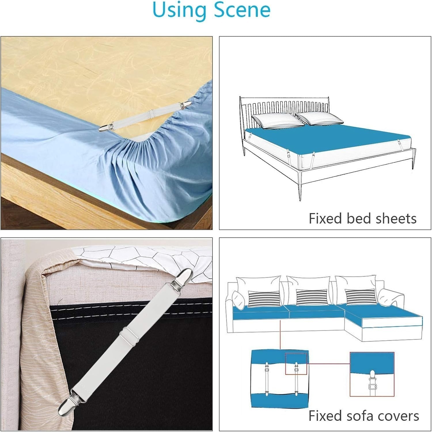 Sheet Straps - 8-Piece Set - Adjustable - White And Black — foto 2