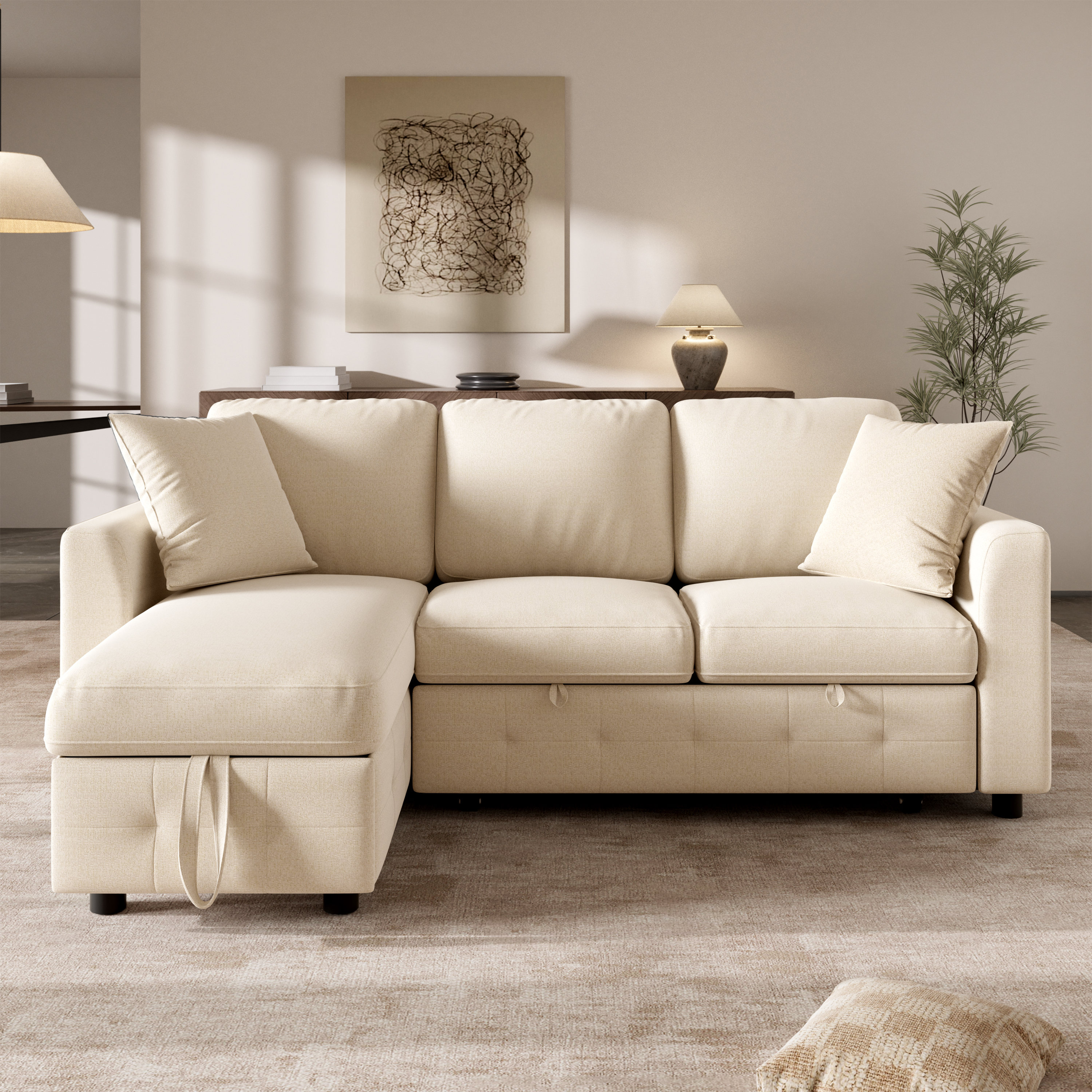 Modern Chenille L-Shaped Sectional Sofa With 1 Storage Chaise Lounges, 2 Square — image 5