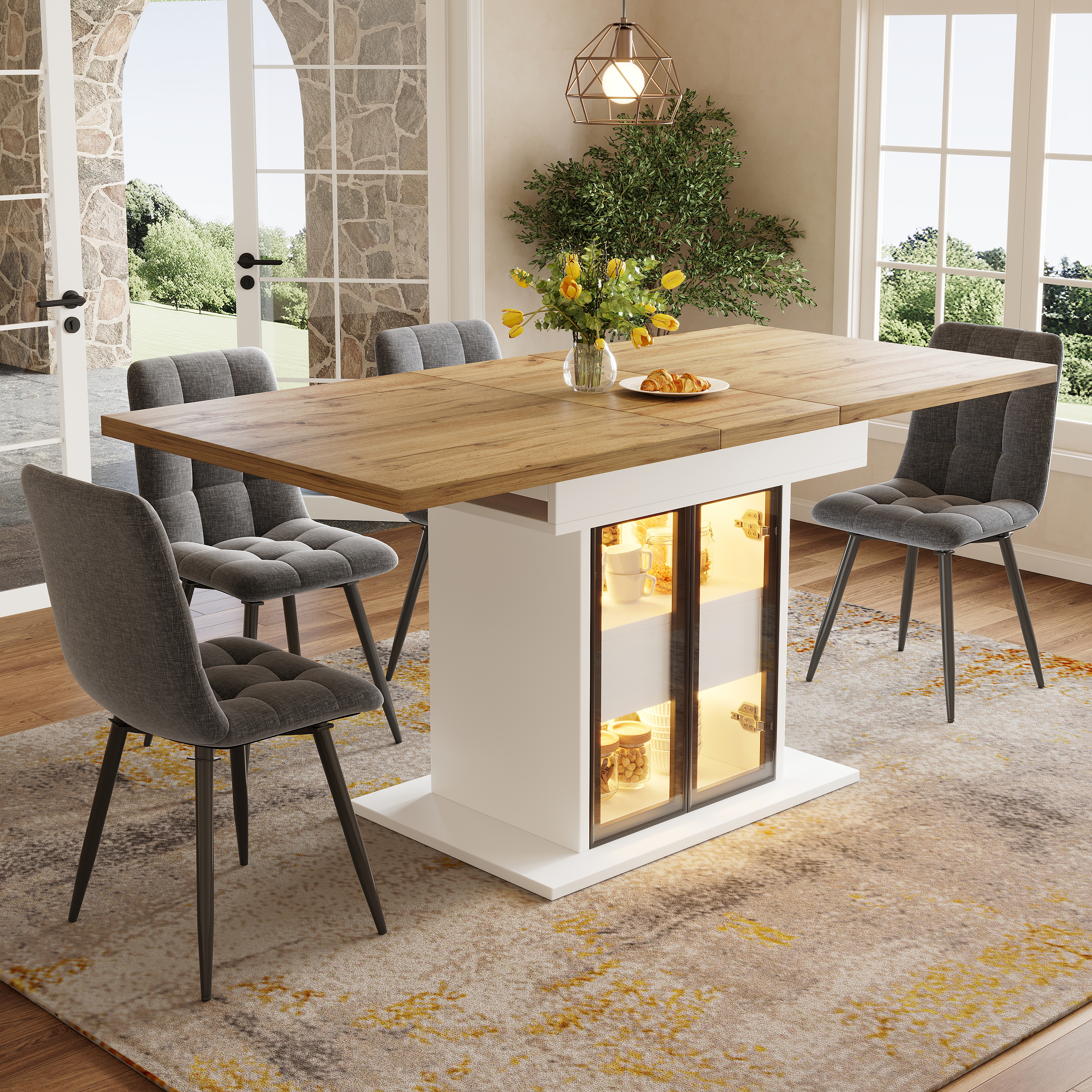 Extendable Dining Table With Storage Space & RGB LED Lighting, 110-140cm, Glass — image 3